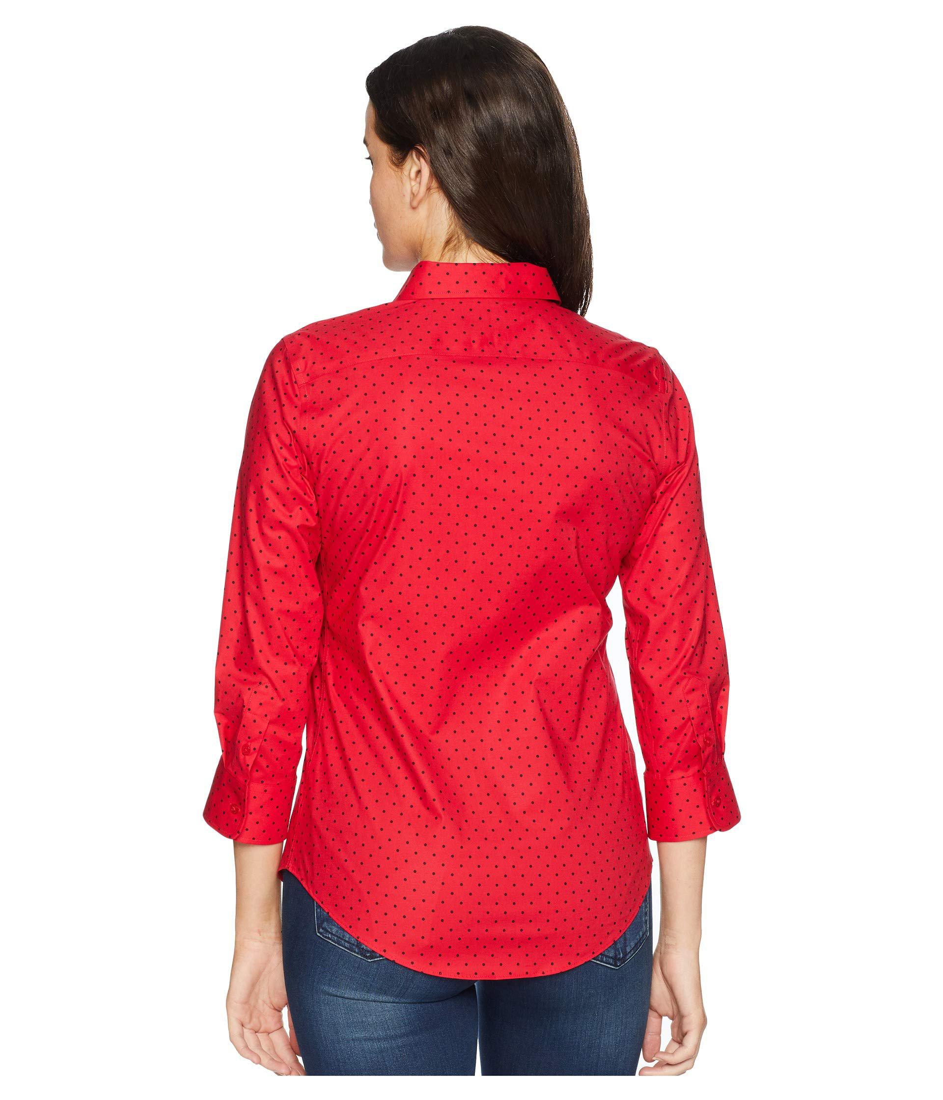 Lauren by Ralph Lauren No-iron Button Down Shirt in Red - Lyst