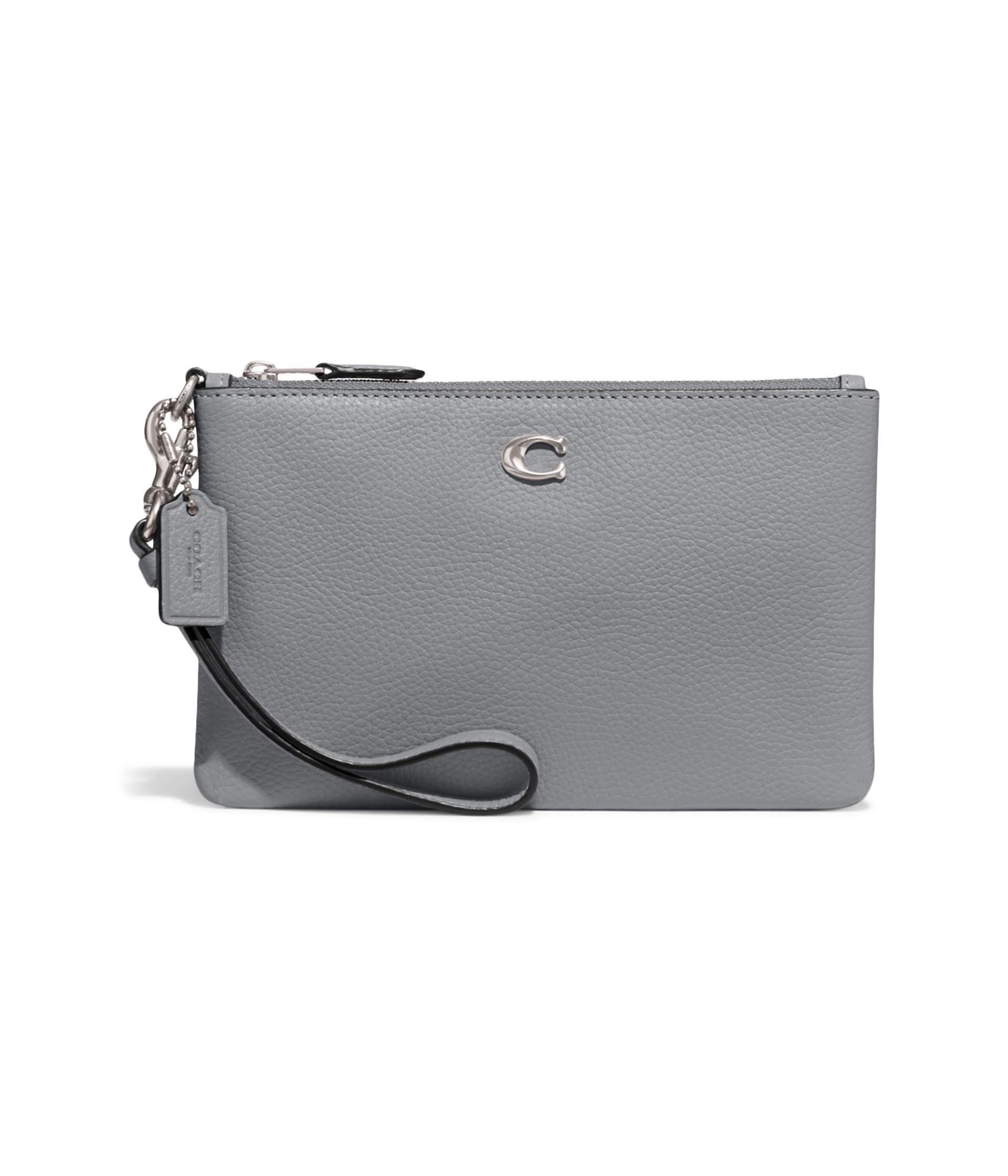 COACH Polished Pebble Leather Small Wristlet in Gray