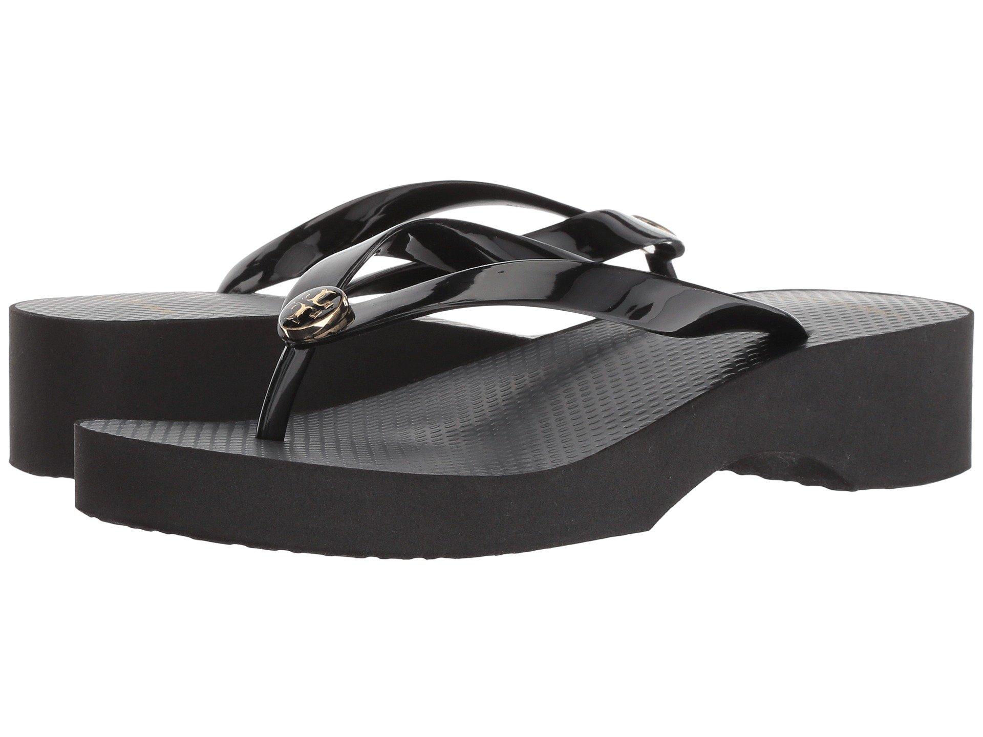 Tory Burch Rubber Women's Cut Out Wedge Flip Flops in Black/Black 2