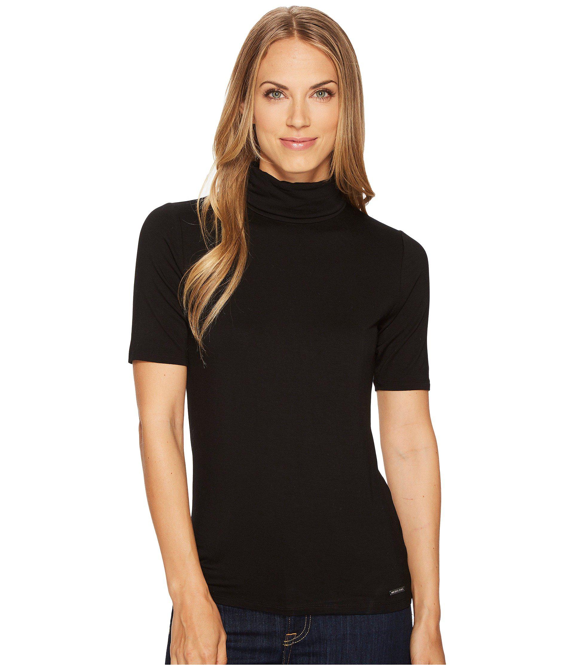 Download MICHAEL Michael Kors Synthetic Short Sleeve Solid Mock Neck in Black - Lyst