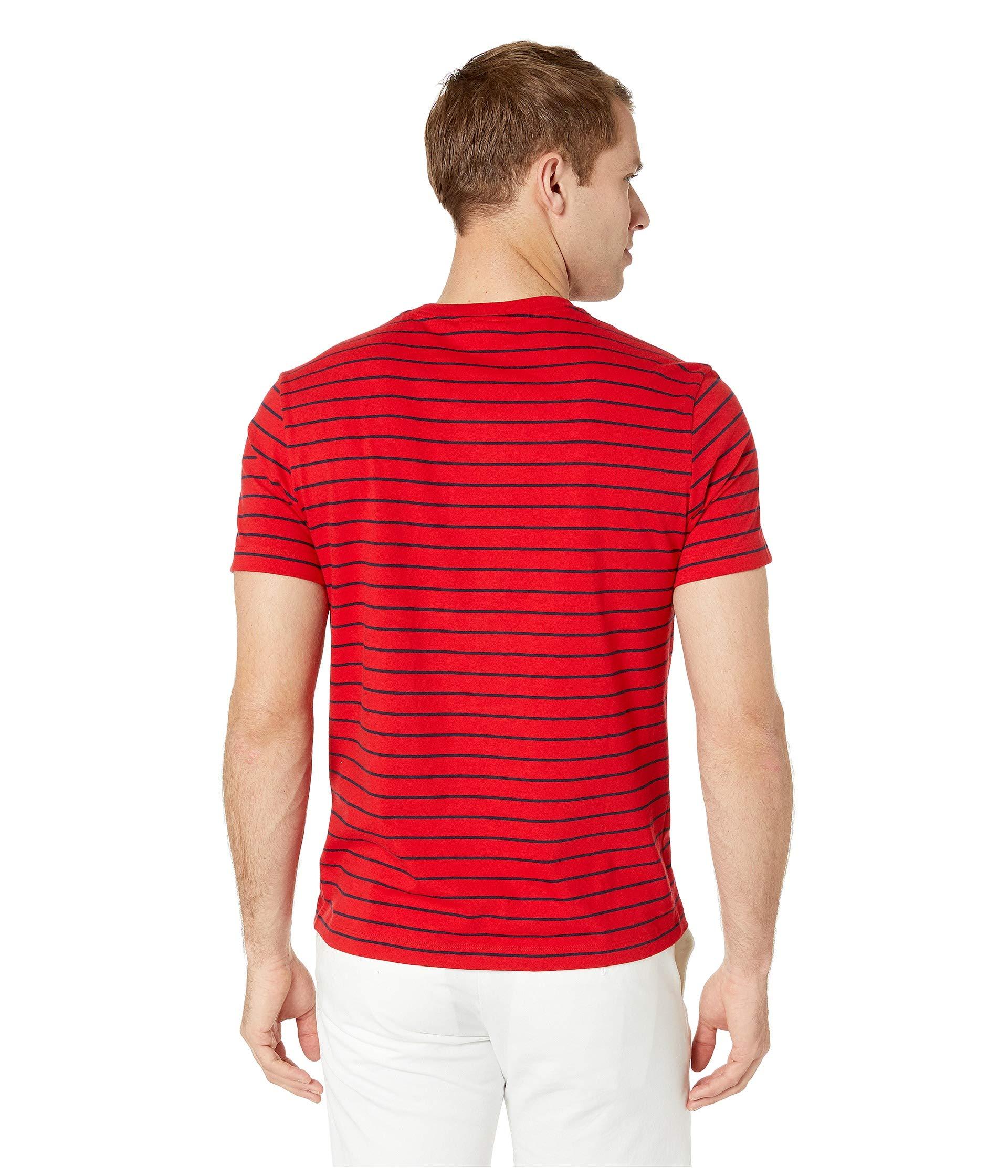 Lacoste Cotton Short Sleeve Jersey Striped Necktape in Red/Navy Blue ...