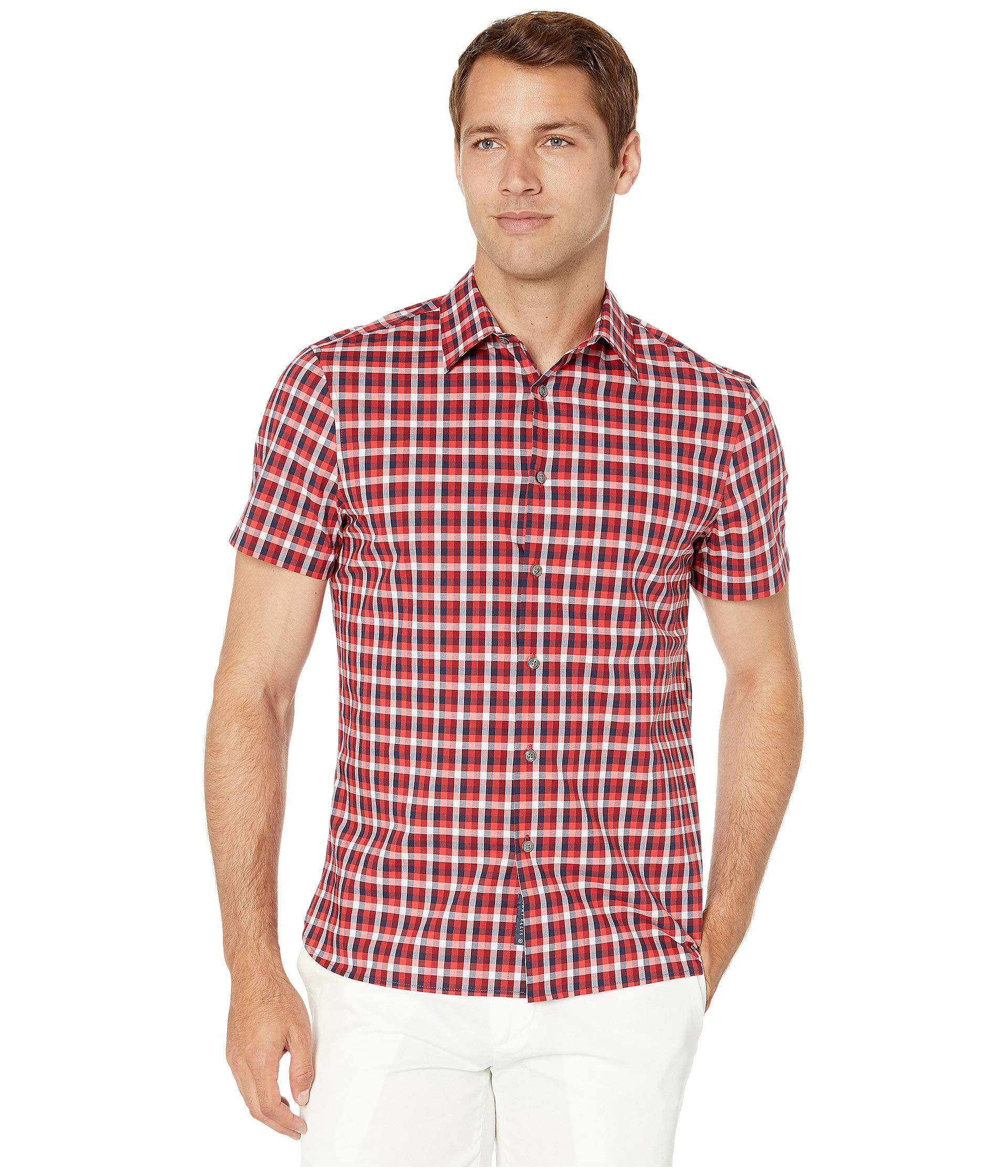Perry Ellis Portfolio Cotton Check Stretch Shirt in Red for Men - Lyst