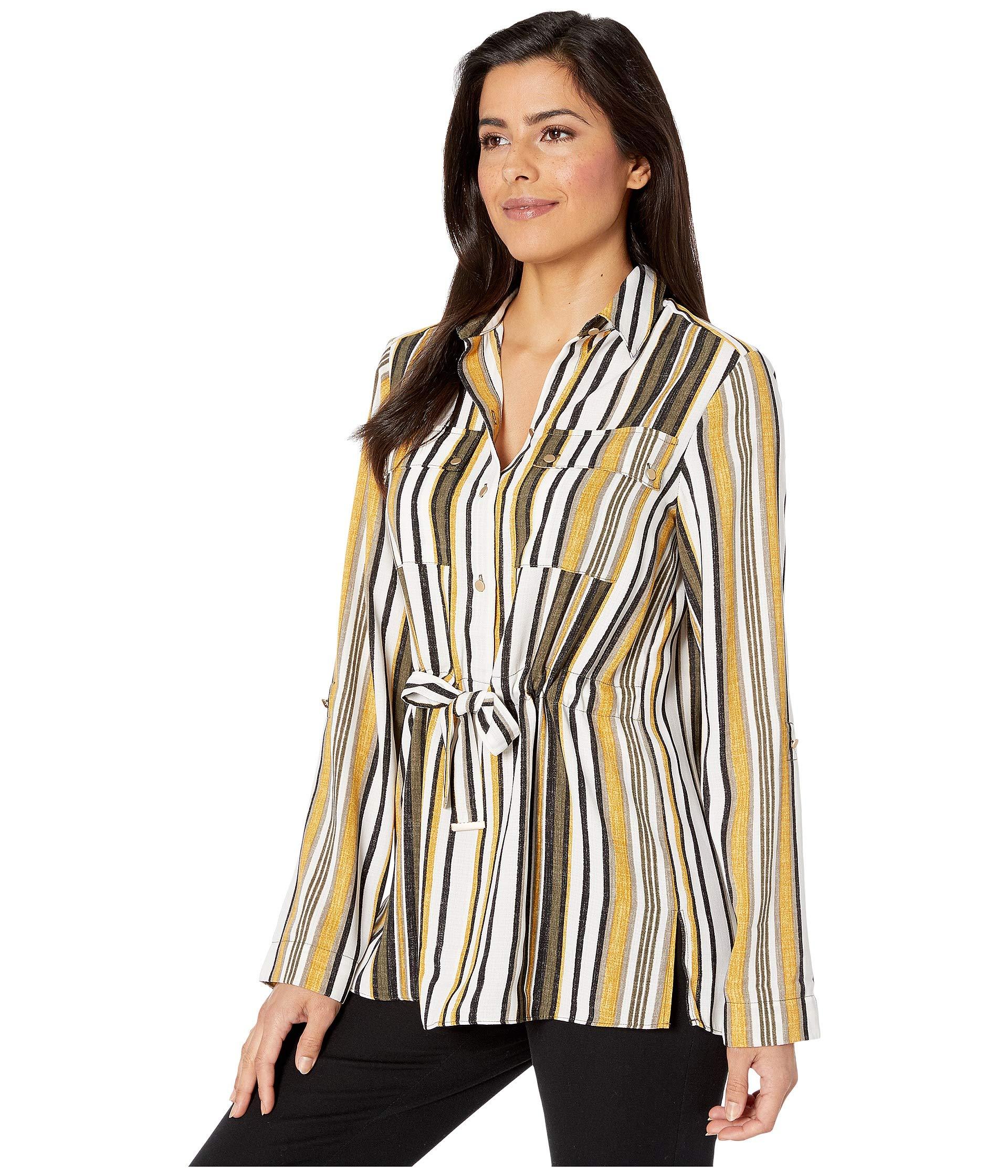 Jones New York Synthetic Pleated Roll Tab Sleeve Shirt in Yellow Lyst