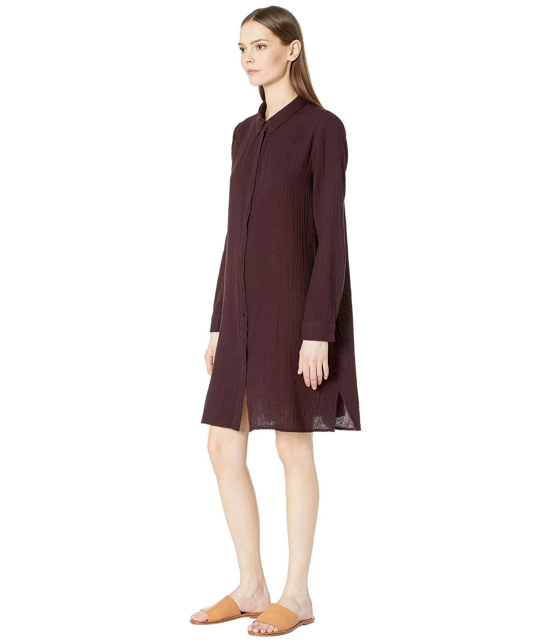 Eileen Fisher Organic Cotton Gauze Shirtdress (cassis) Women's Dress Lyst