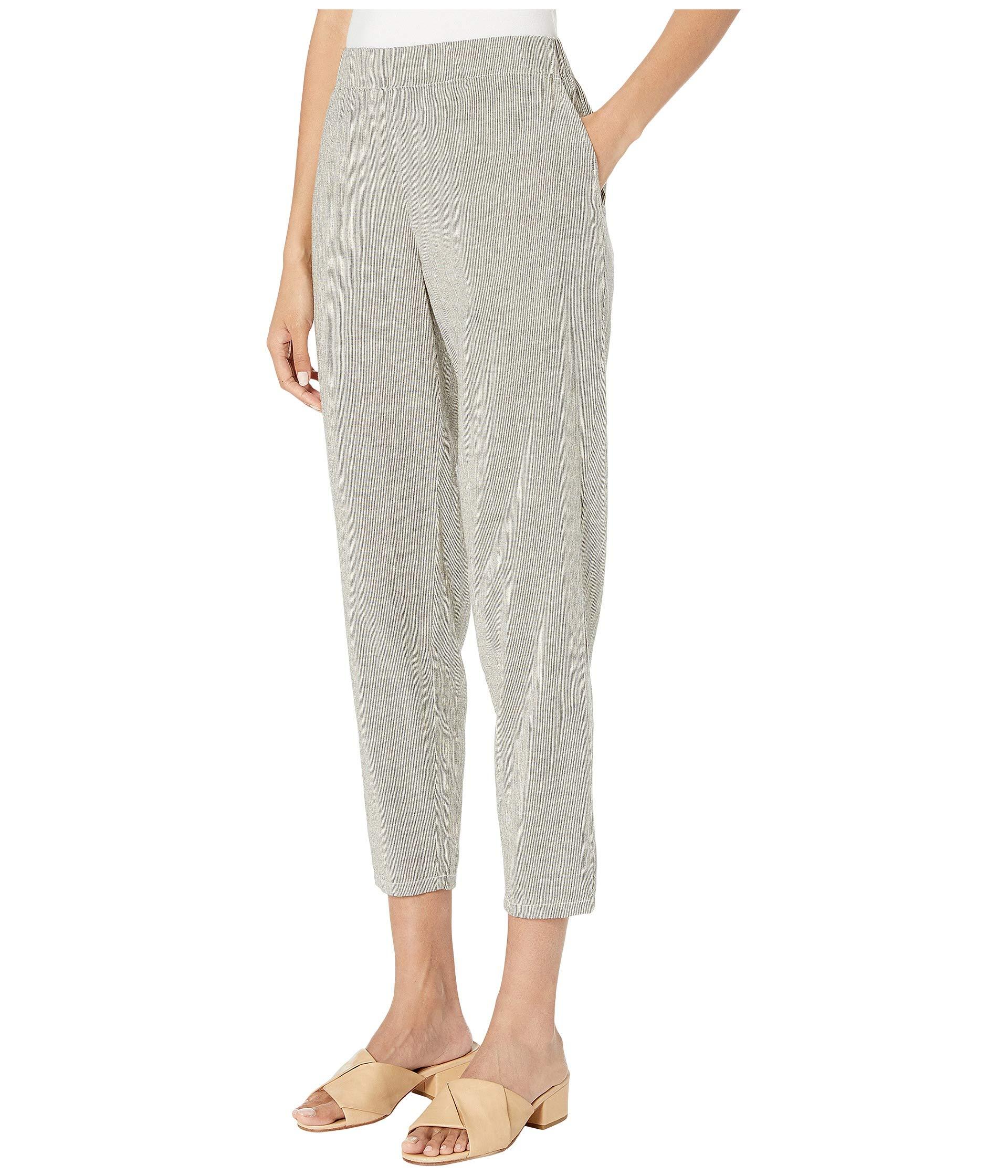 Eileen Fisher Organic Cotton Linen Ticking Stripe Tapered Ankle Pants in Black - Lyst