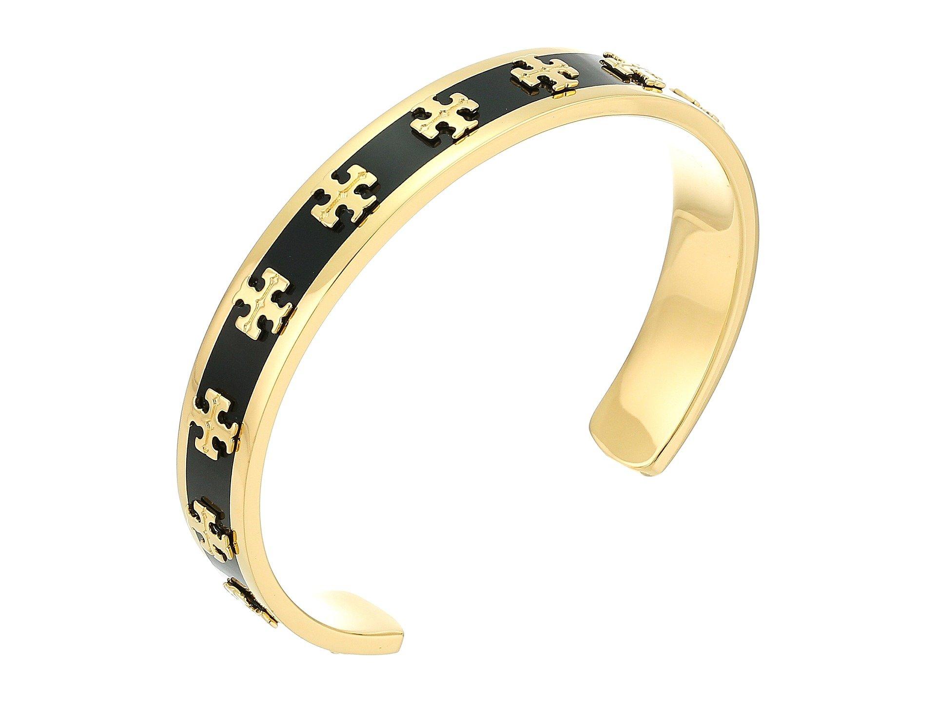 Tory Burch Enamel Raised Logo Cuff Bracelet in Black Lyst