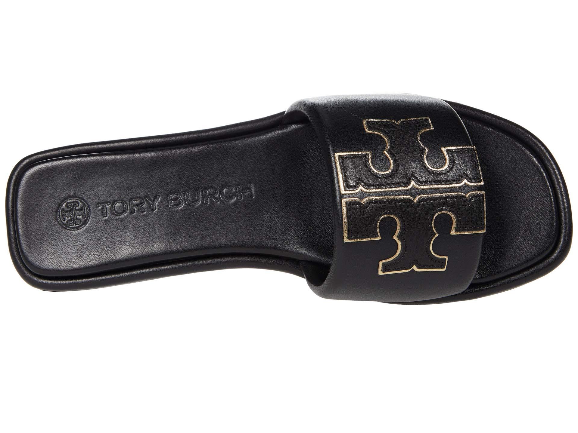 Tory Burch Leather Double T Sport Slide in Black - Lyst
