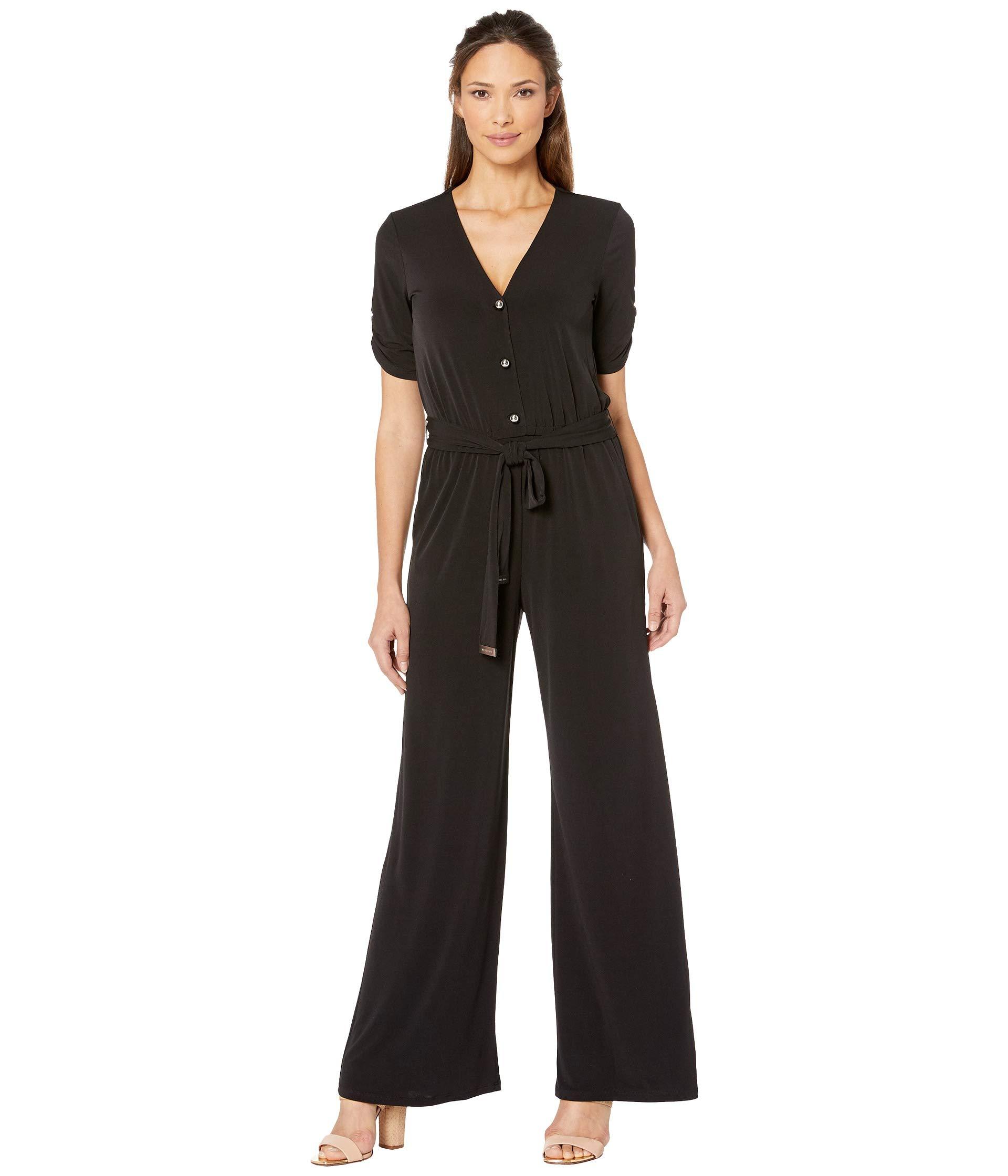 MICHAEL Michael Kors Synthetic Solid Button Front Jumpsuit in Black - Lyst