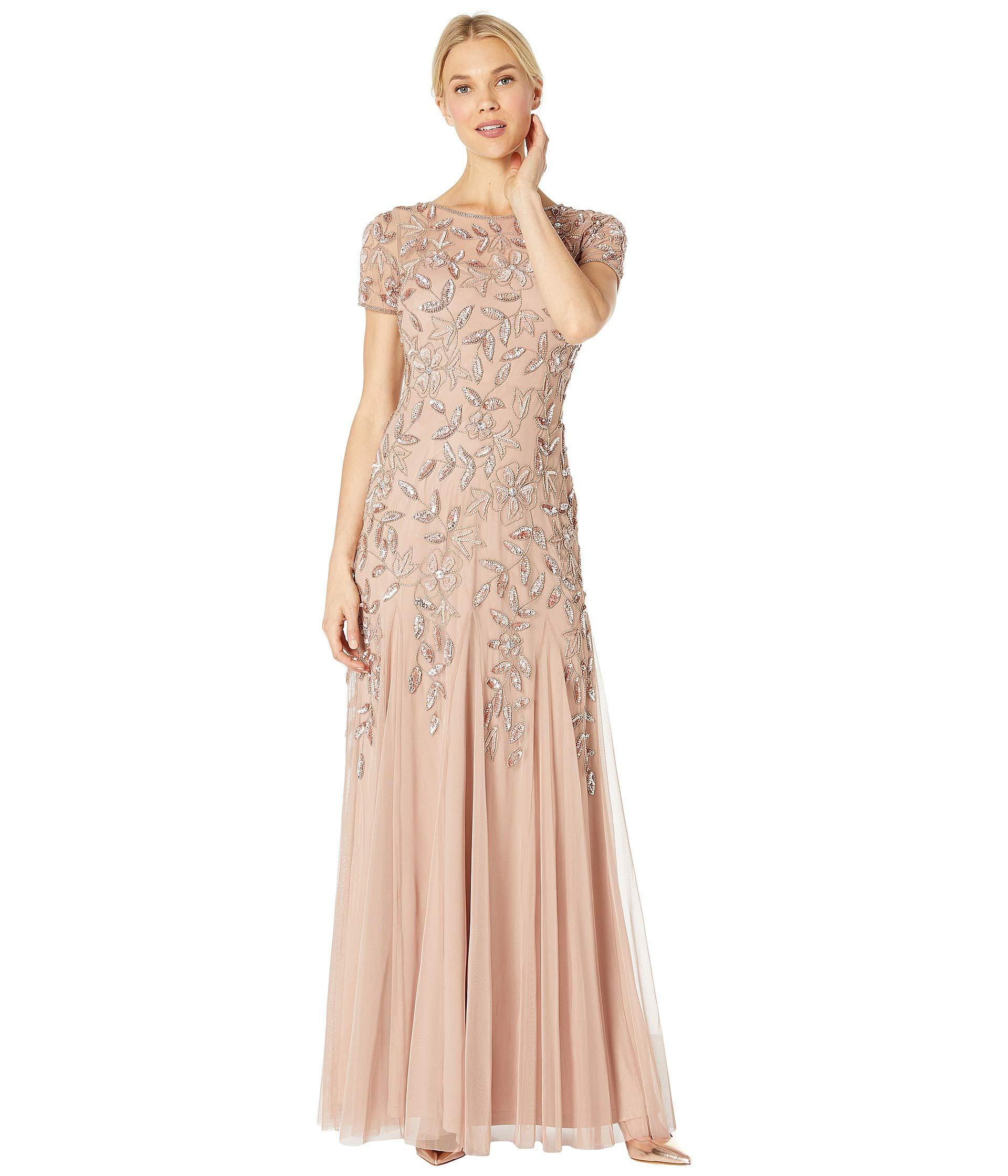Adrianna Papell Floral Beaded Godet Evening Gown in Metallic | Lyst