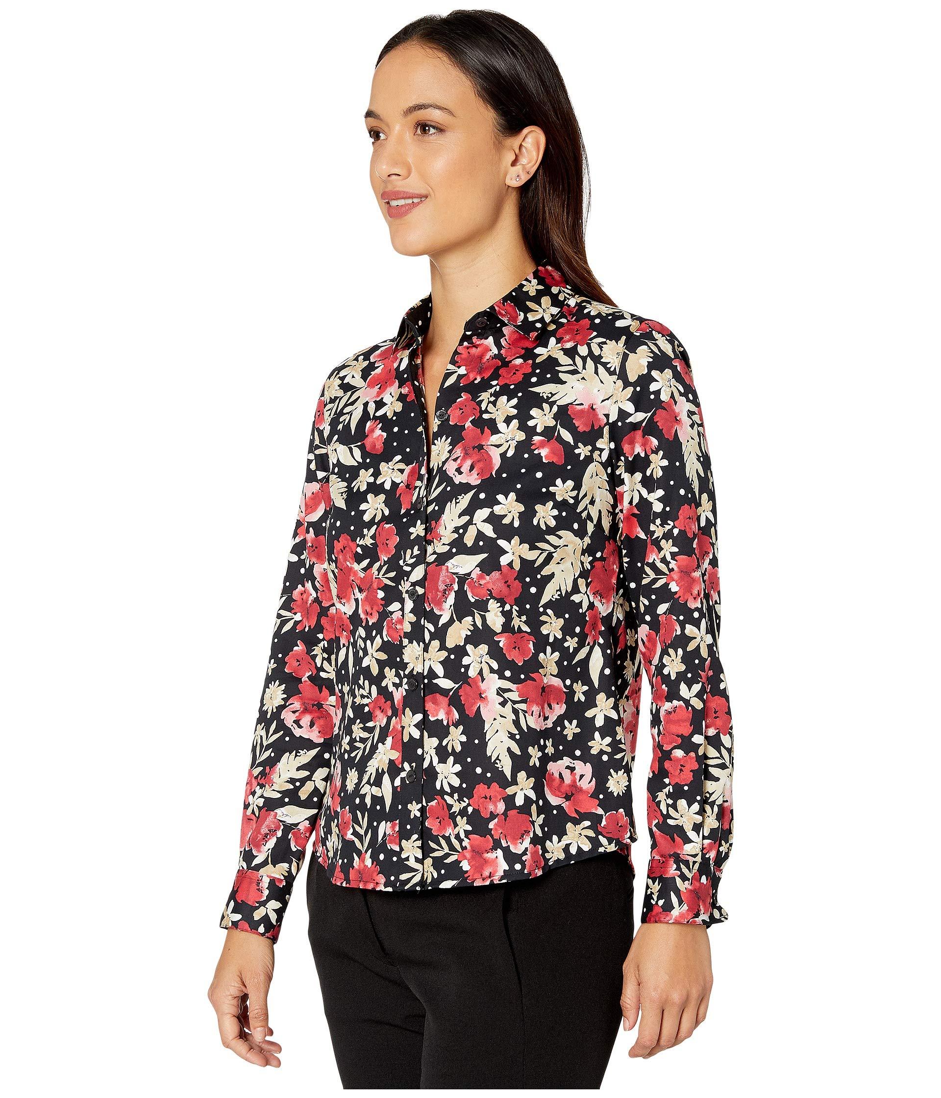 Foxcroft Cotton Petite Wrinkle Free Ava Festive Floral Shirt in Red - Lyst