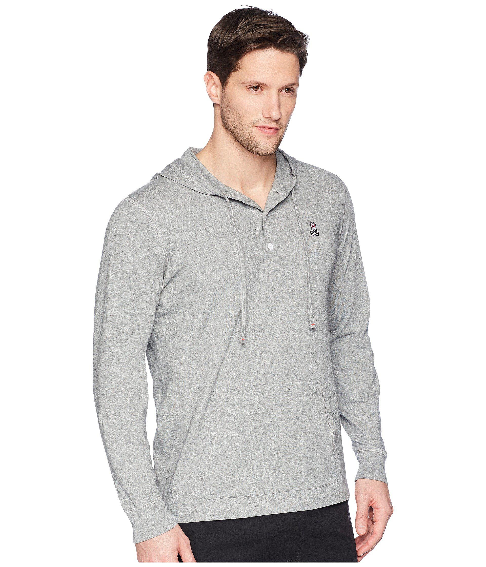 Psycho Bunny Cotton Long Sleeve Bunny Placket Hoodie in Heather Grey (Gray) for Men - Lyst