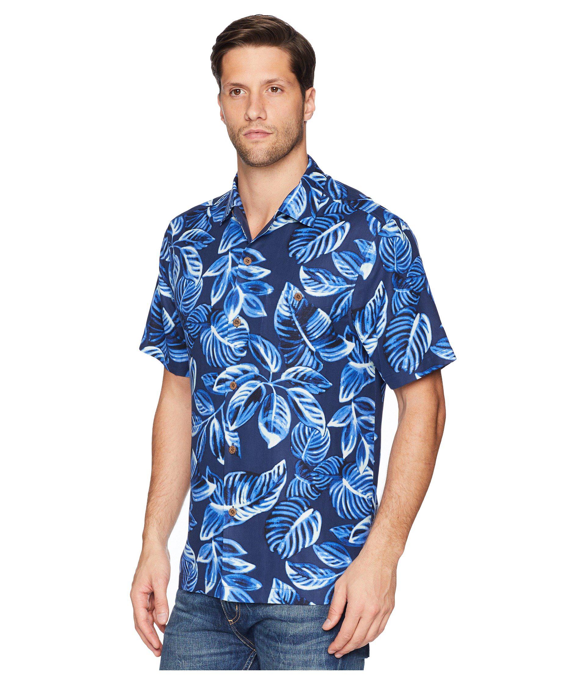 Tommy Bahama Silk Luna Leaves Camp Shirt (ocean Deep) Clothing in Blue ...