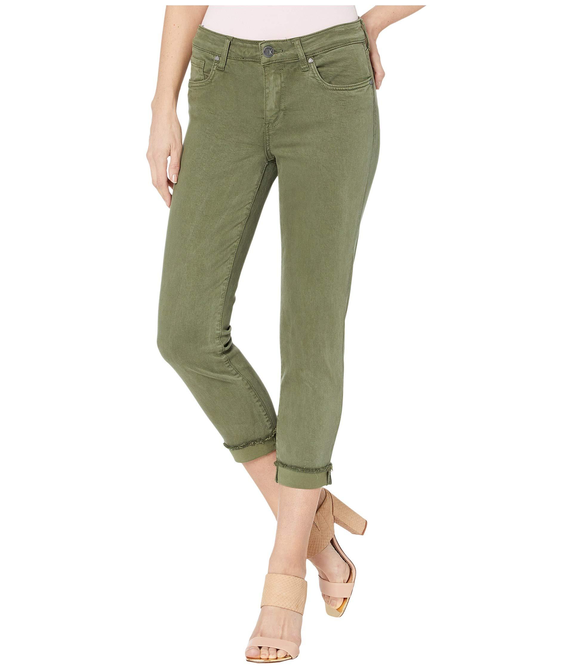 Kut From The Kloth Denim Amy Crop Straight Leg Roll Up Frey In Olive in ...