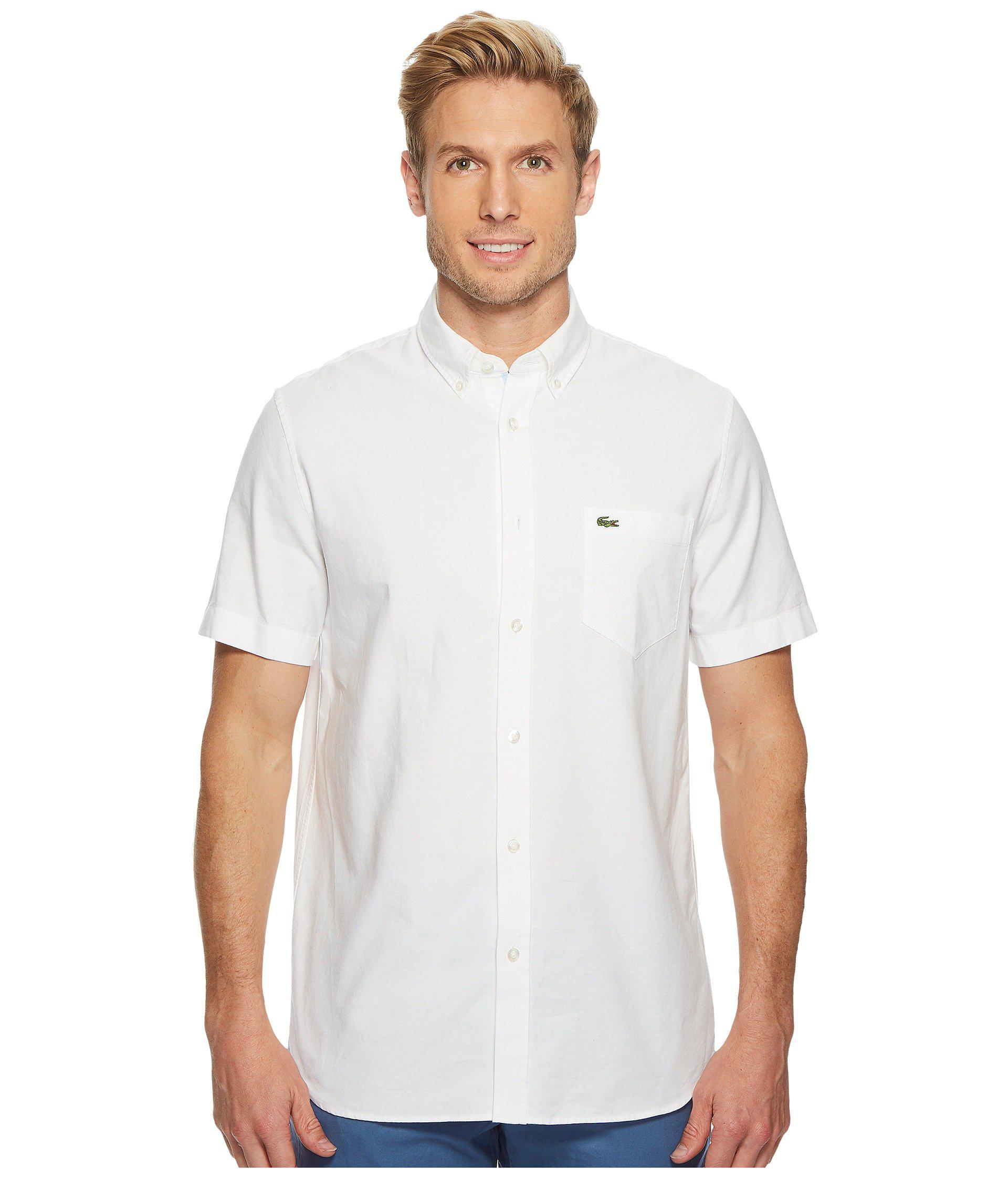 Lacoste Cotton Short Sleeve Oxford Button Down Collar Regular in White ...