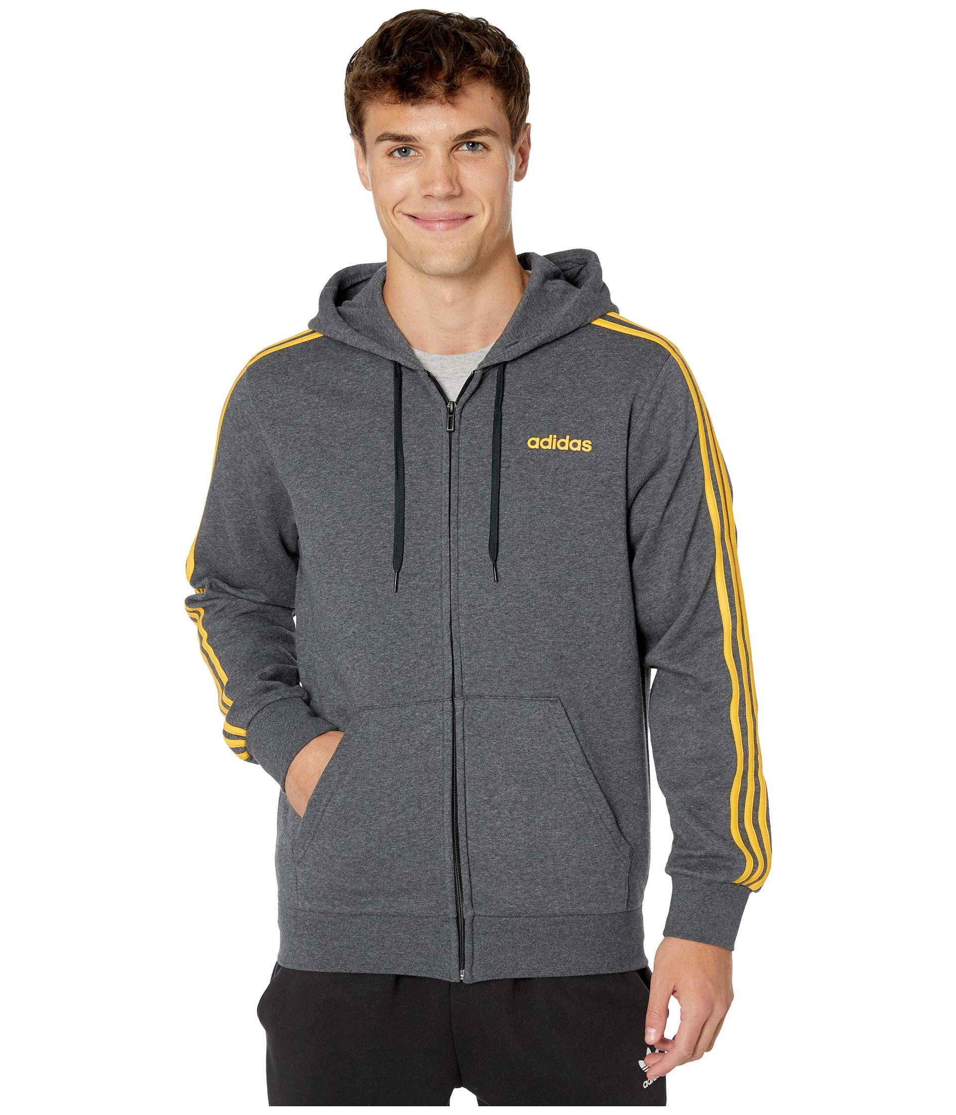 adidas Essentials 3-stripes Fleece Full Zip Hoodie in Gray for Men - Lyst