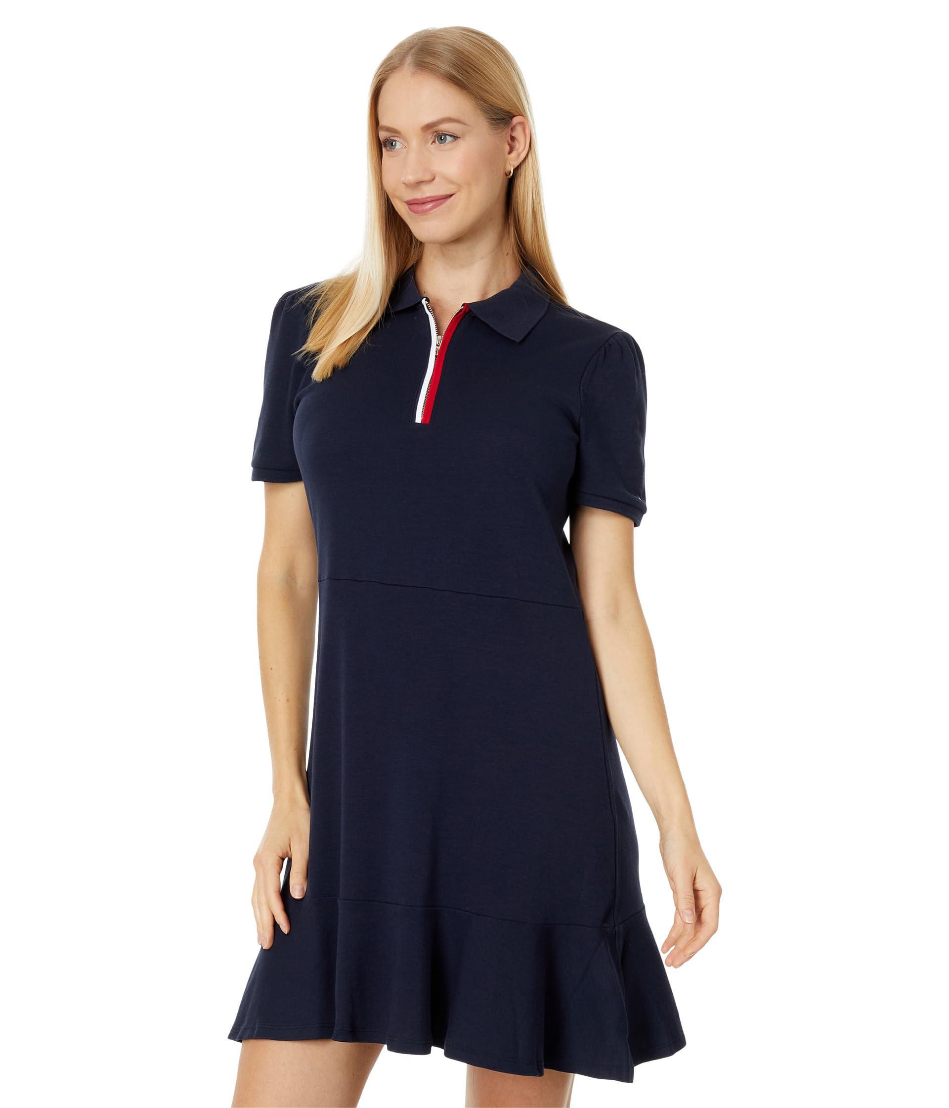 Tommy Hilfiger Global Short Sleeve Zip Polo Dress in Blue | Lyst