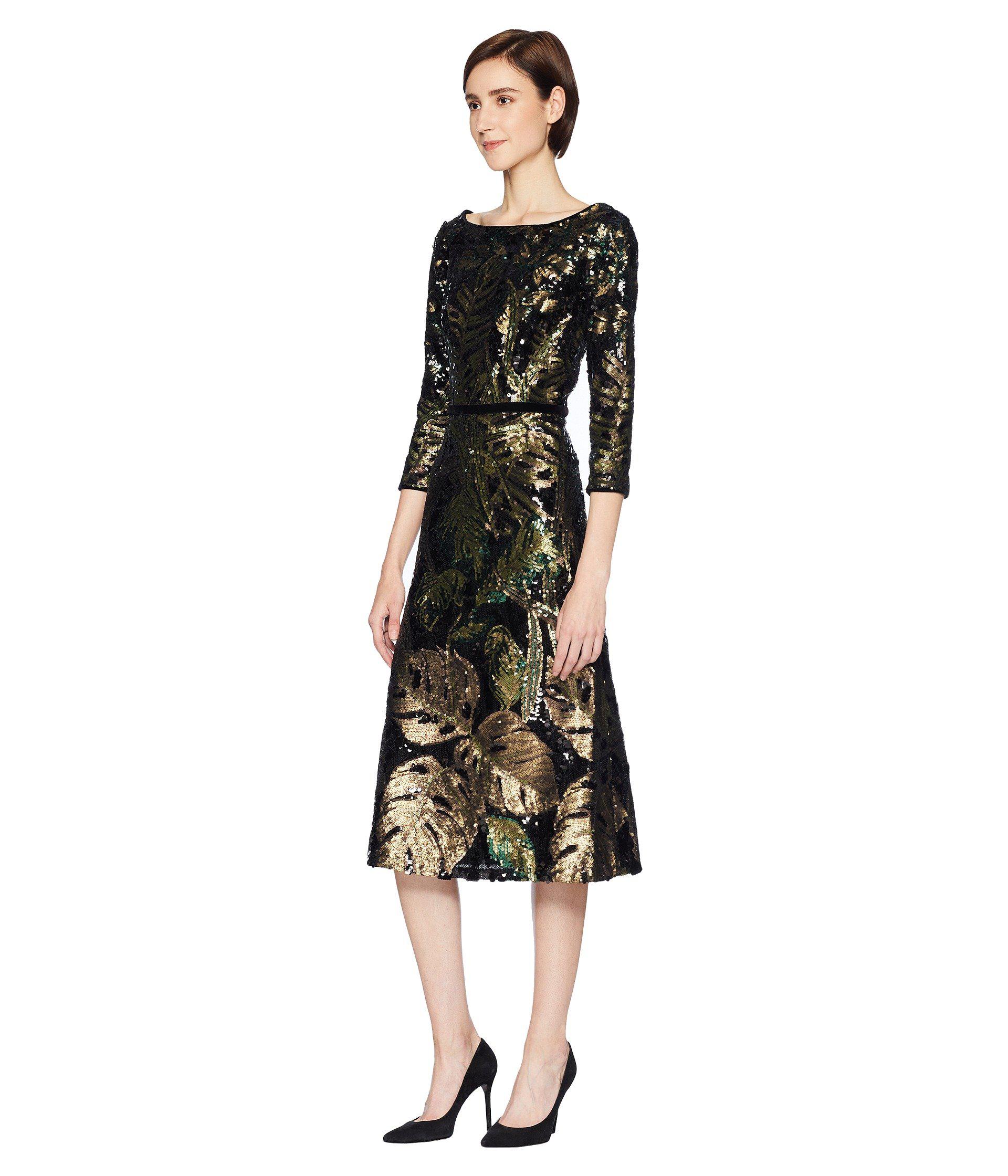 Marchesa notte Synthetic 3/4 Sleeve Sequin Tea Length ...
