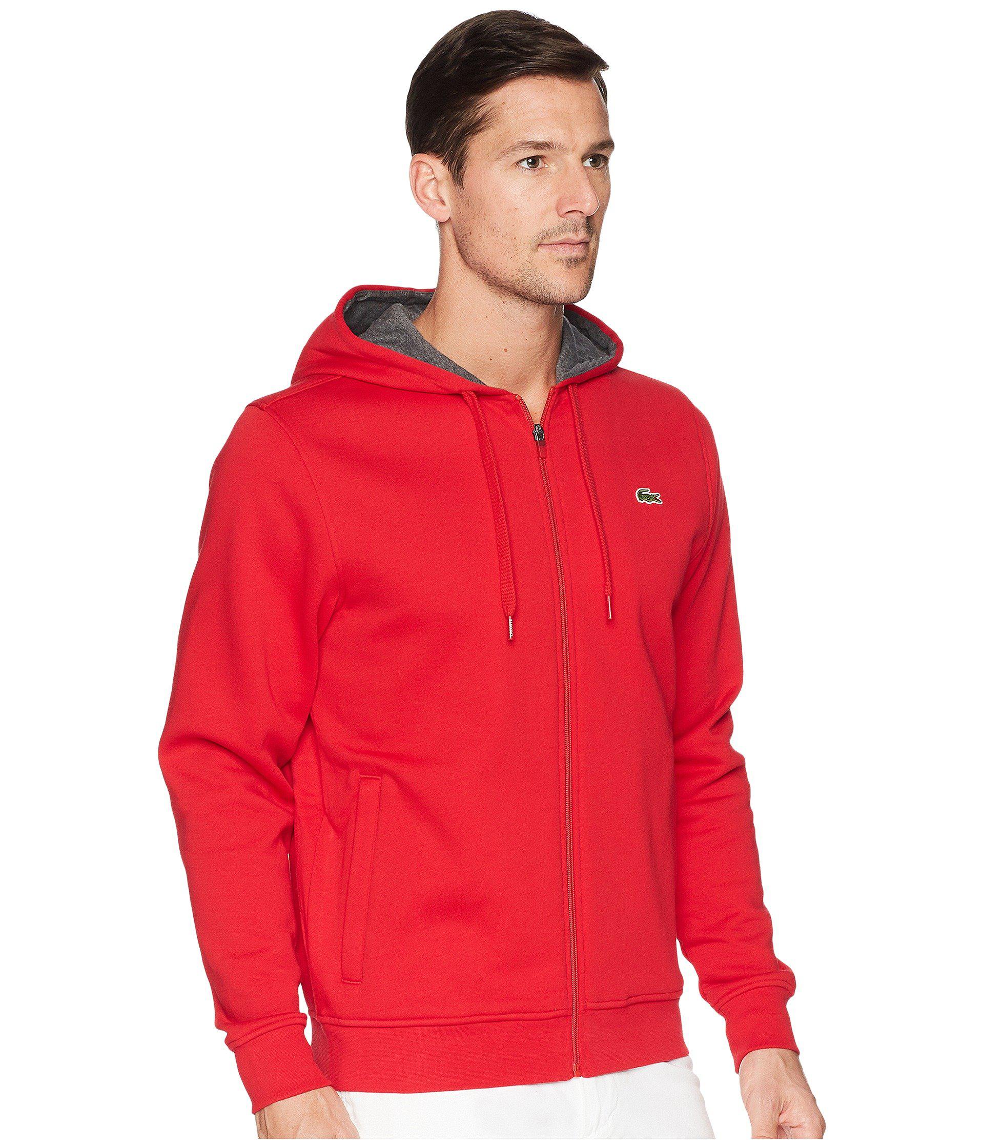 Lacoste Full Zip Hoodie Fleece Sweatshirt Red for Men | Lyst