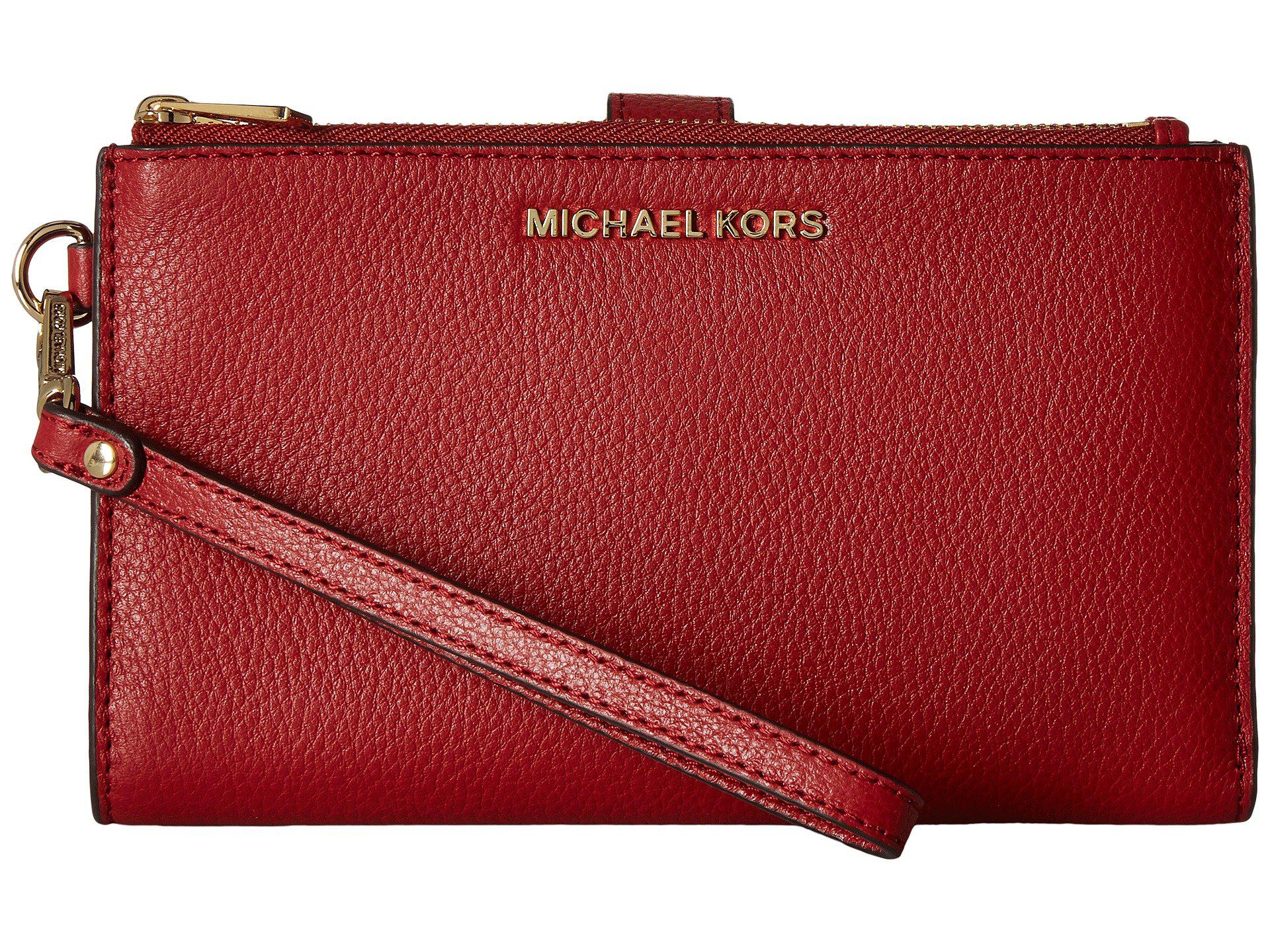 MICHAEL Michael Kors Leather Adele Double Zip Wristlet 7+ in Burnt Red ...