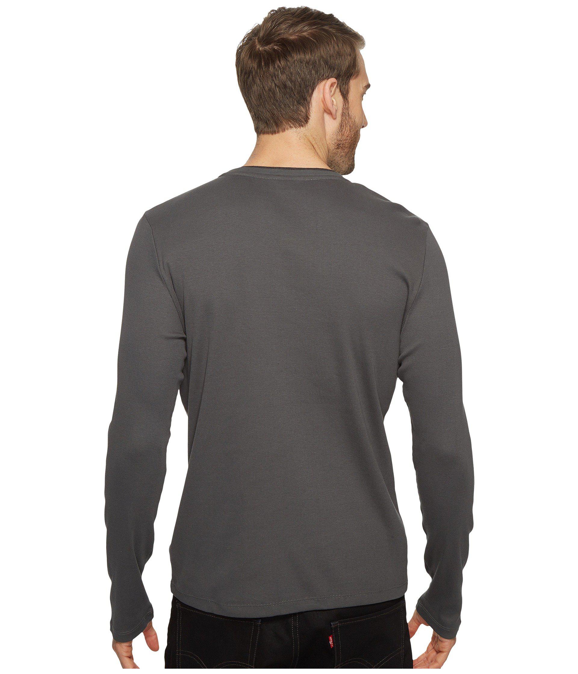 (white) Gray Calvin in Lyst T-shirt Men\'s Klein V-neck Long for Rib Men | Clothing Sleeve