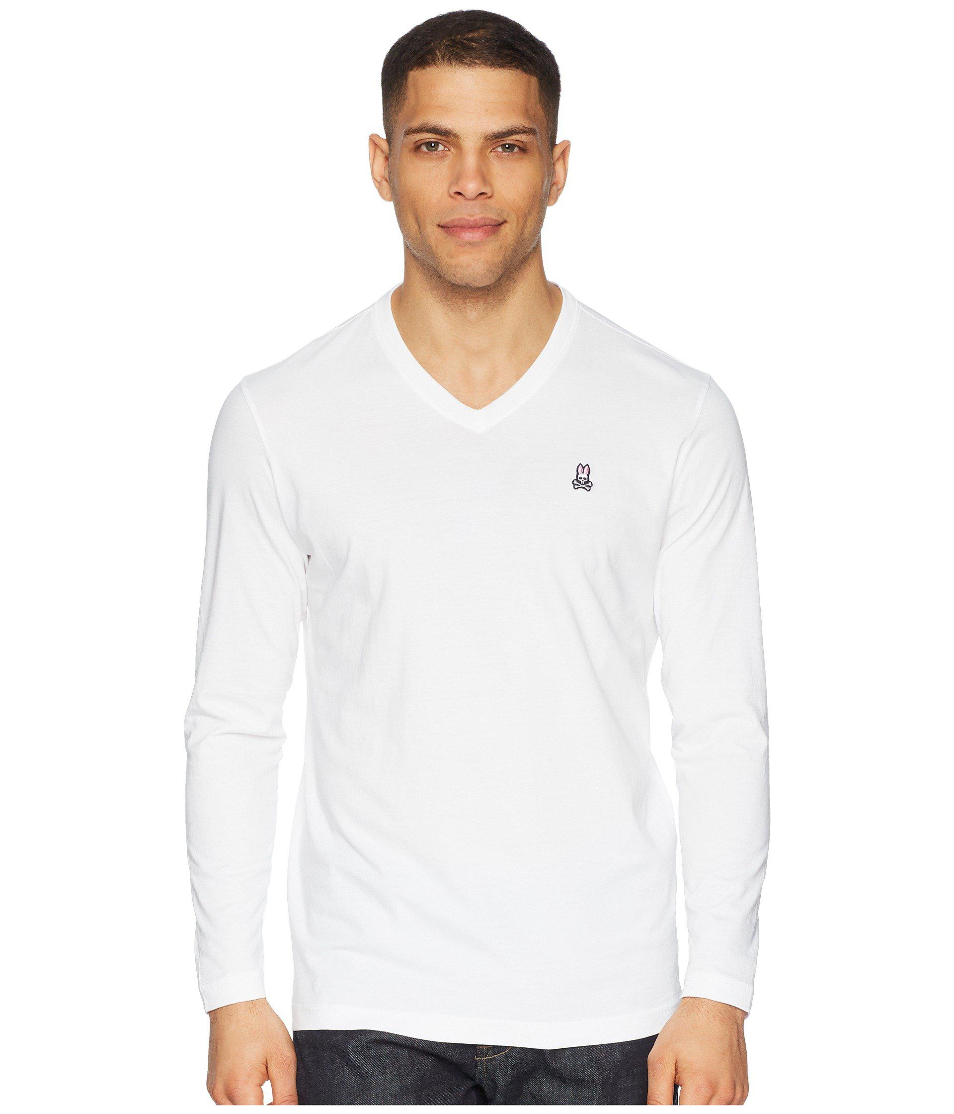 Psycho Bunny Cotton V-neck Long Sleeve T-shirt in White for Men - Lyst