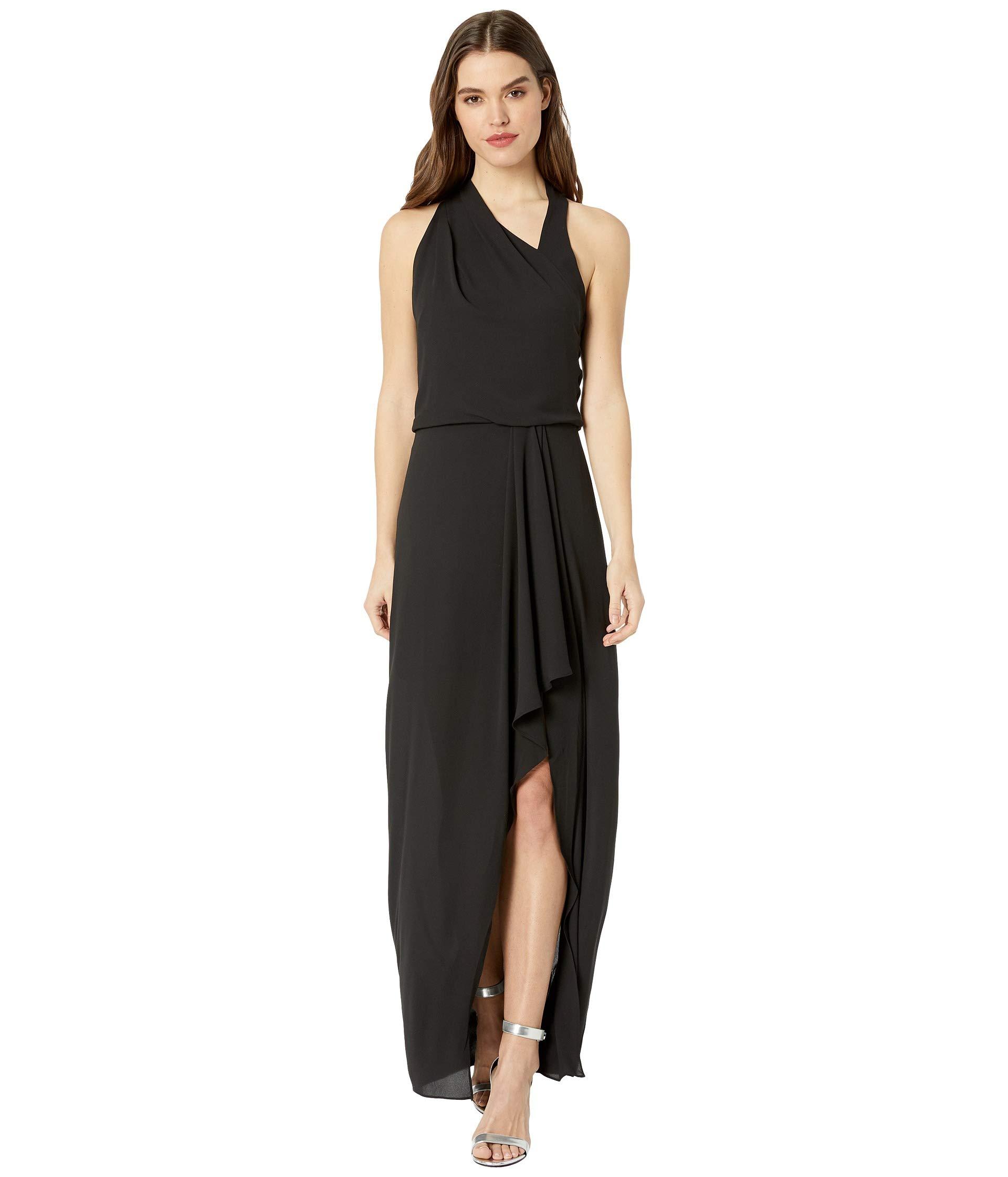 Halston Synthetic Asymmetric Draped Gown in Black - Lyst