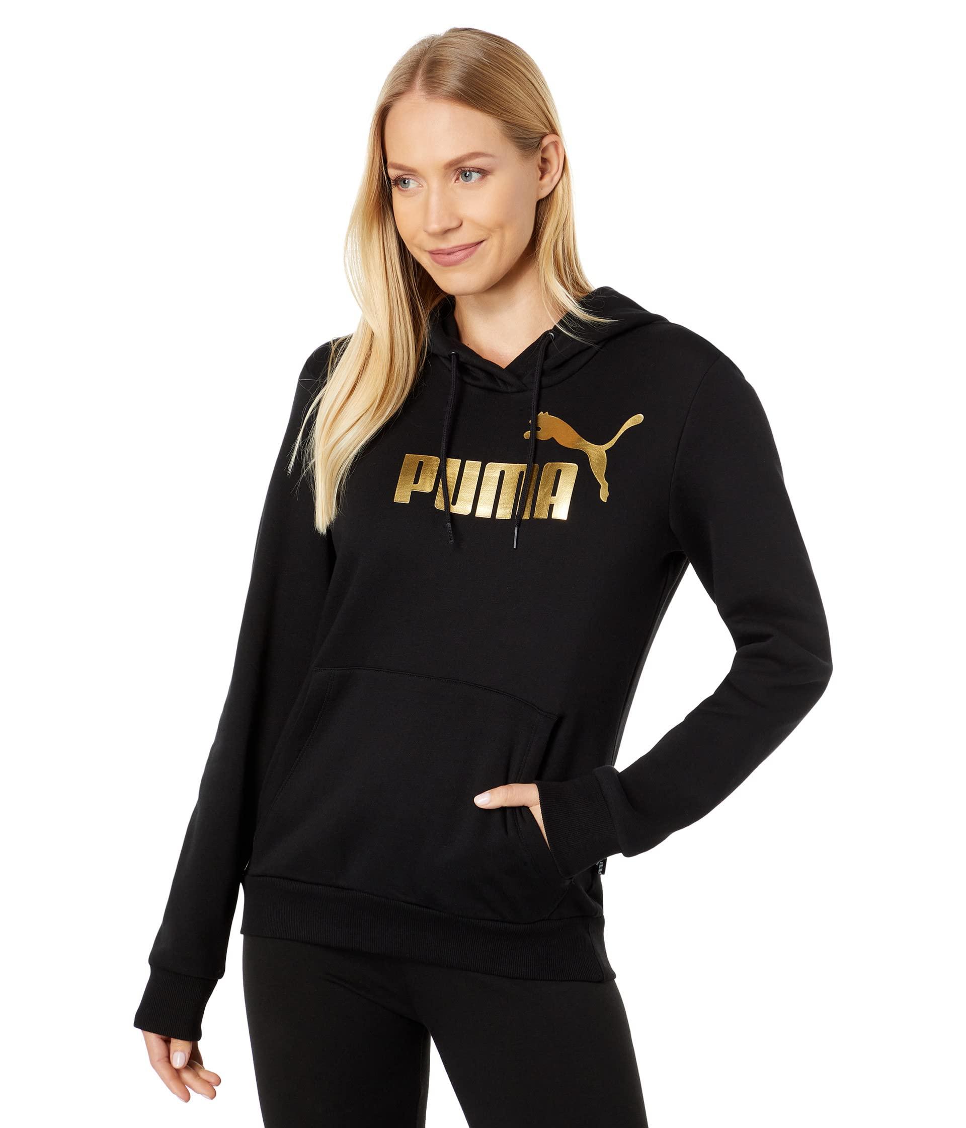 PUMA Essentials+ Metallic Logo Fleece Hoodie in Black | Lyst