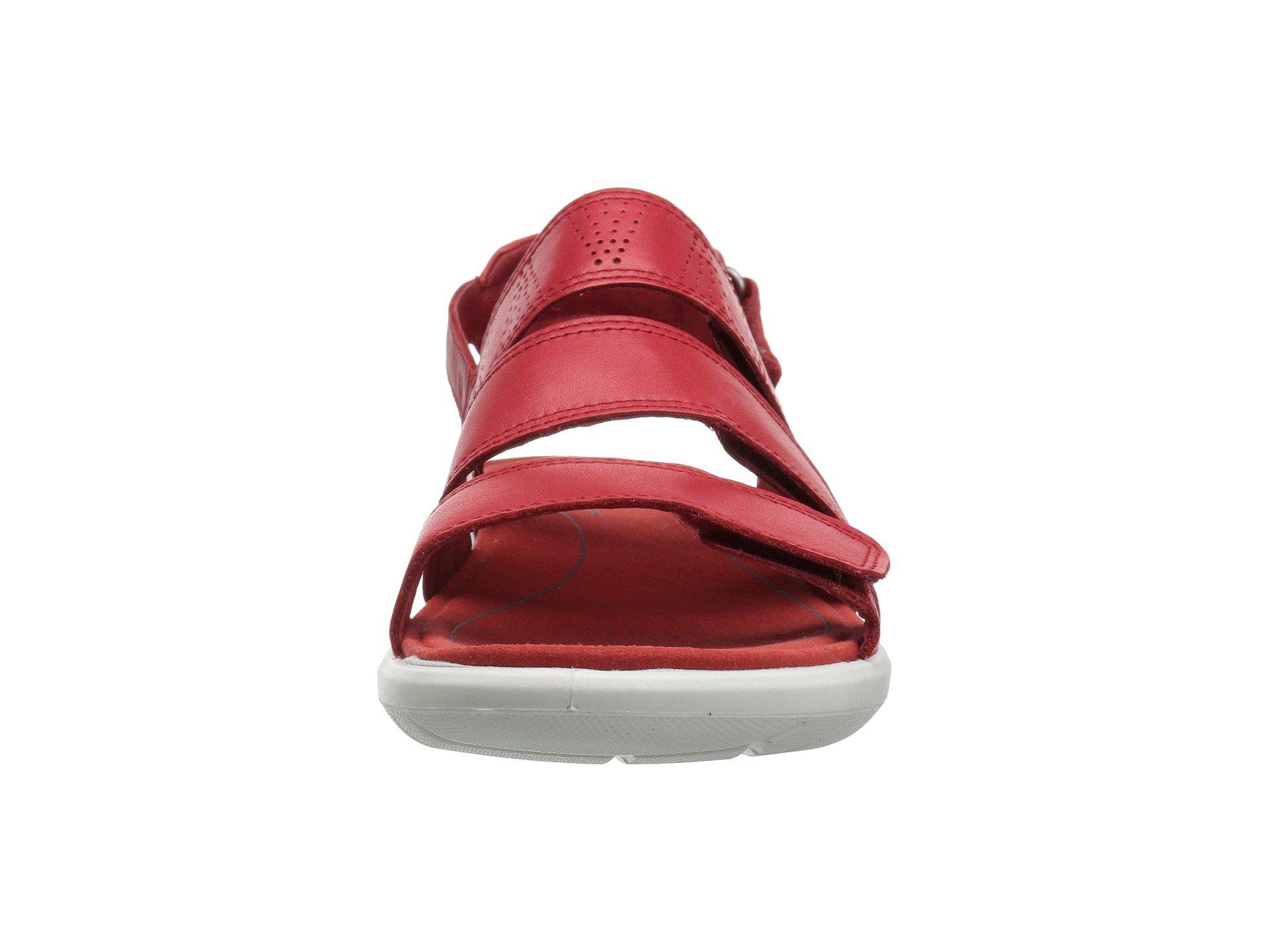 Ecco Leather Soft 5 3-strap Sandal in Red | Lyst