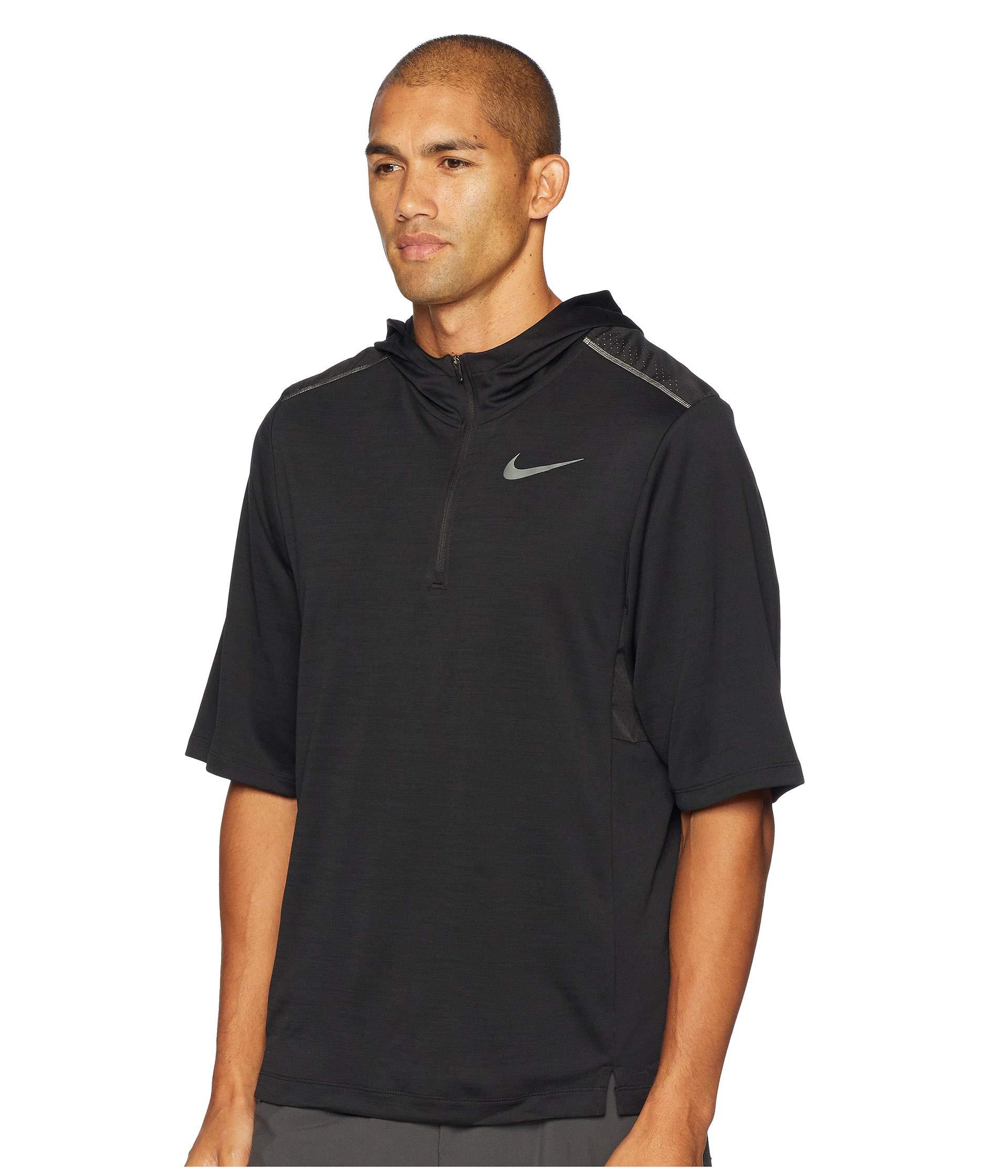 Nike Synthetic Pacer Short Sleeve 1/2 Zip Hoodie (black) Sweatshirt for ...