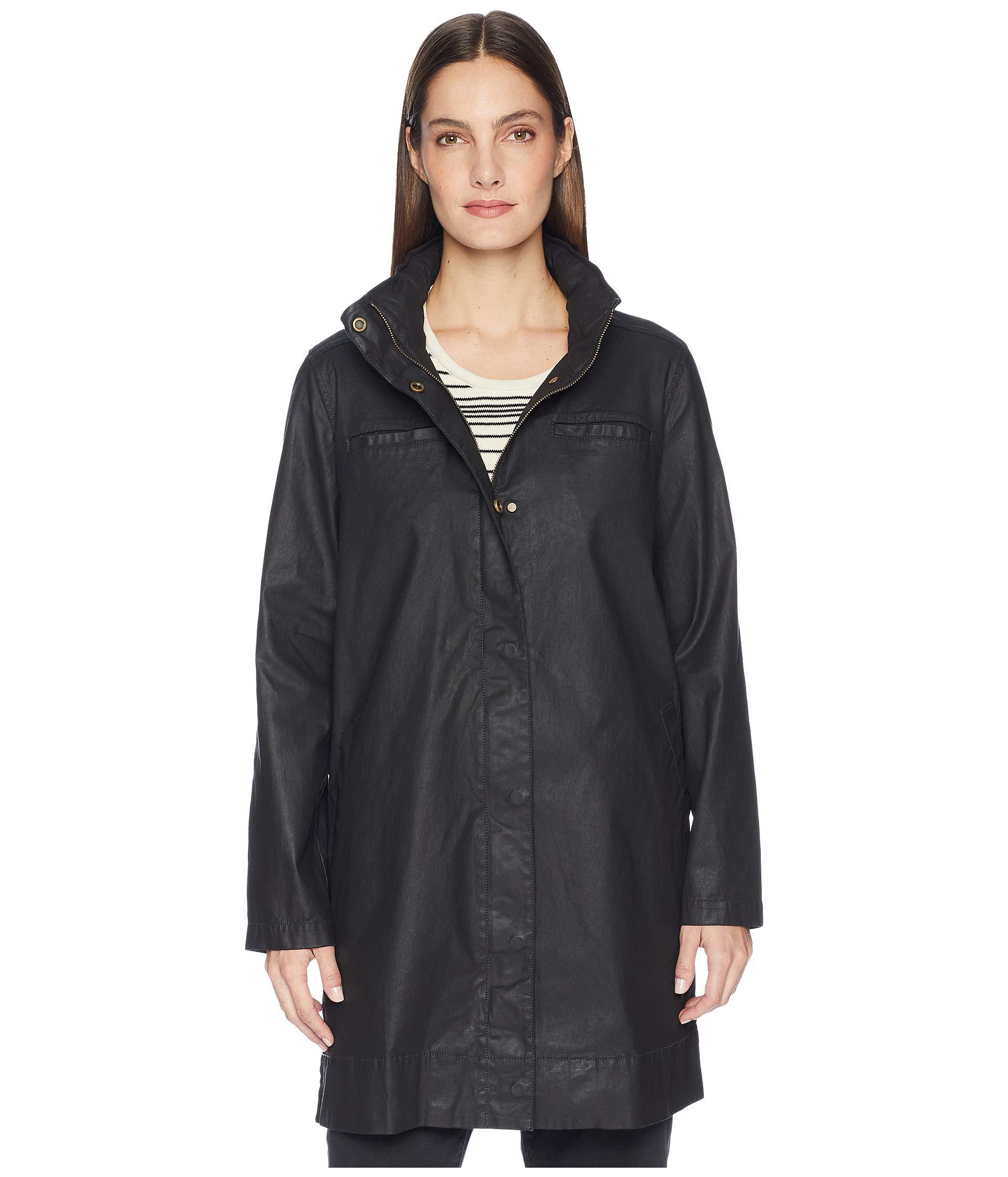 Eileen Fisher Waxed Organic Cotton Stretch Twill Hidden Hood A-line Jacket  (black) Women's Coat | Lyst
