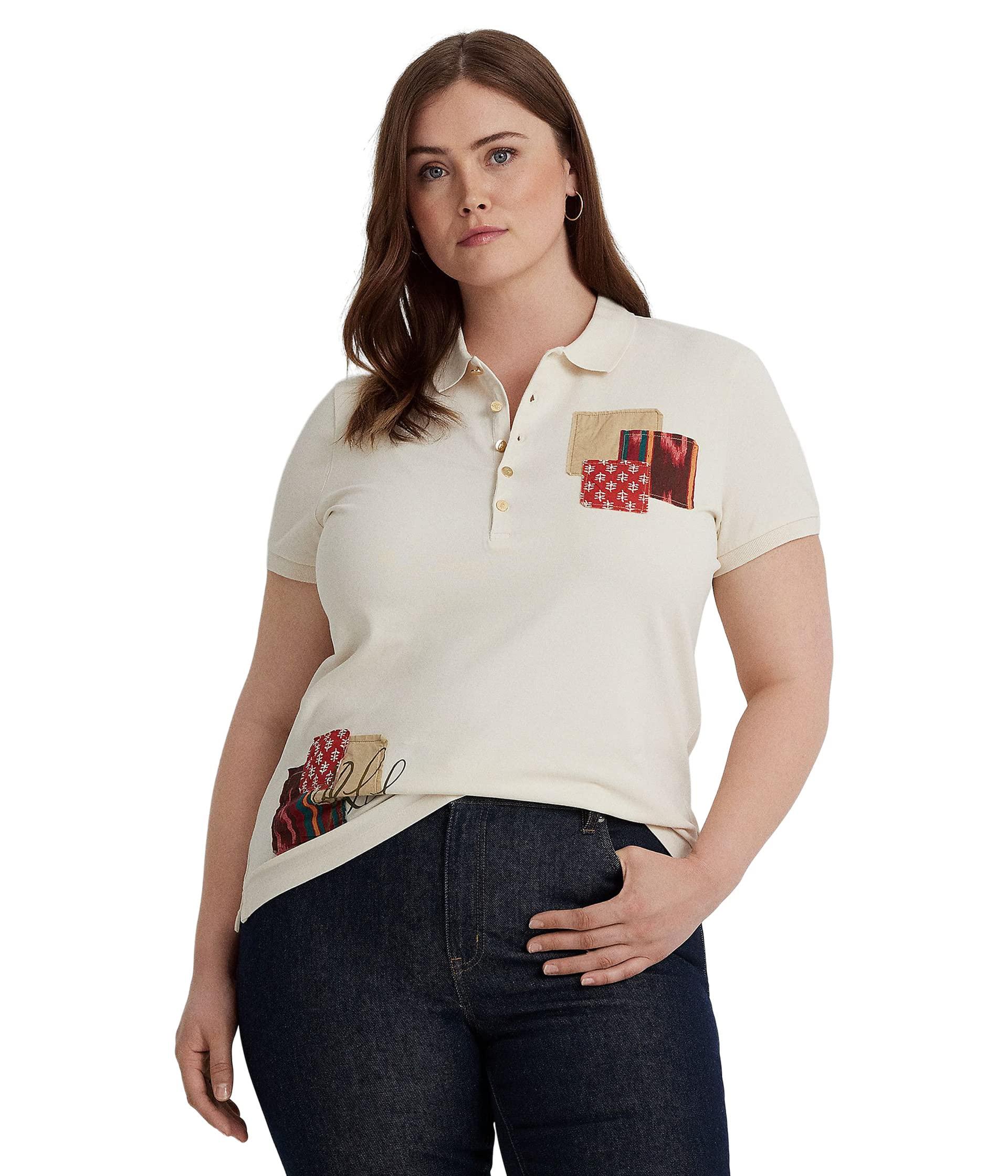 Lauren by Ralph Lauren Plus Size Patchwork Pique Polo Shirt in White | Lyst