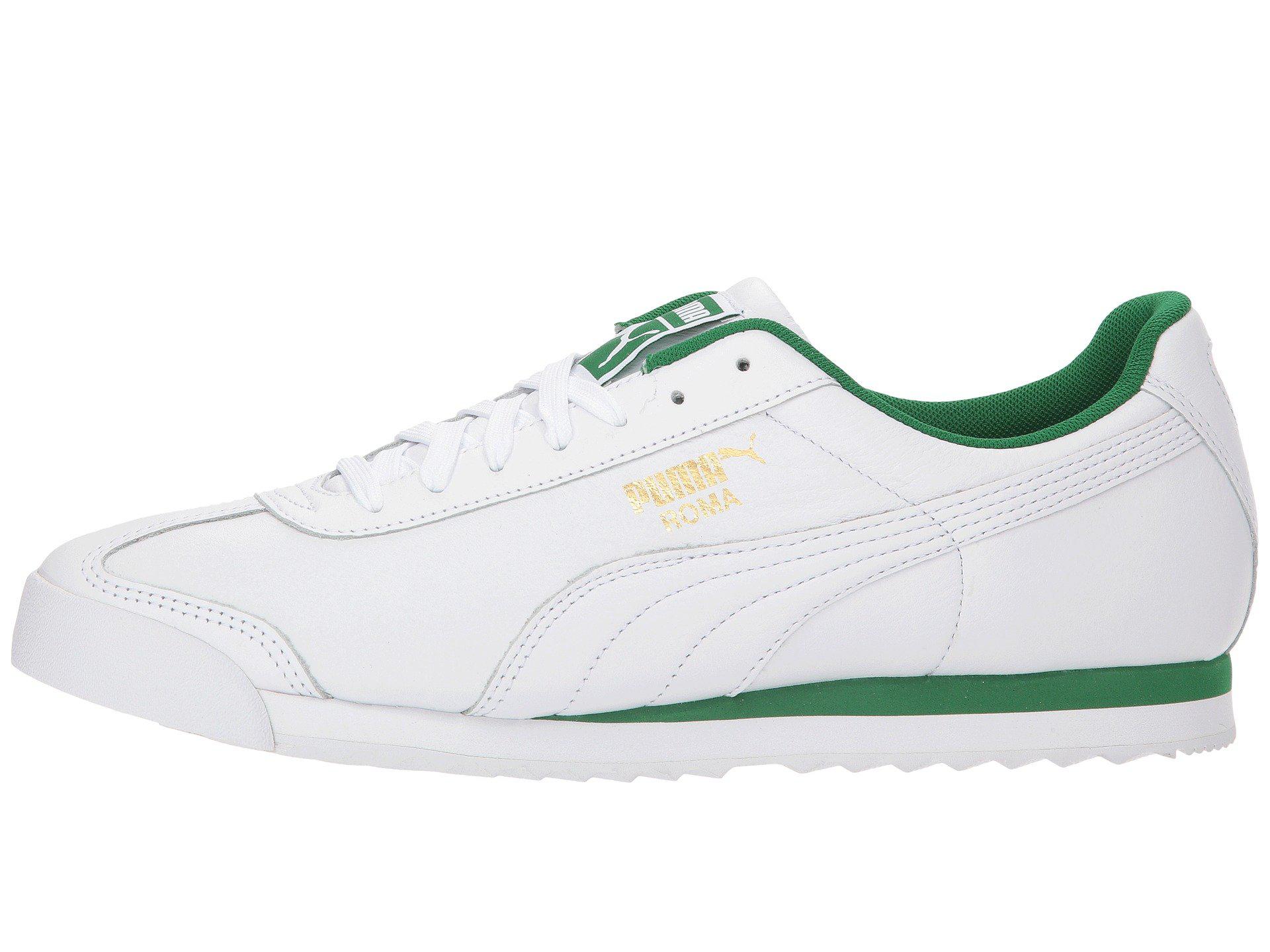 PUMA Leather Roma Classic ( White/amazon Green) Lace Up Casual Shoes