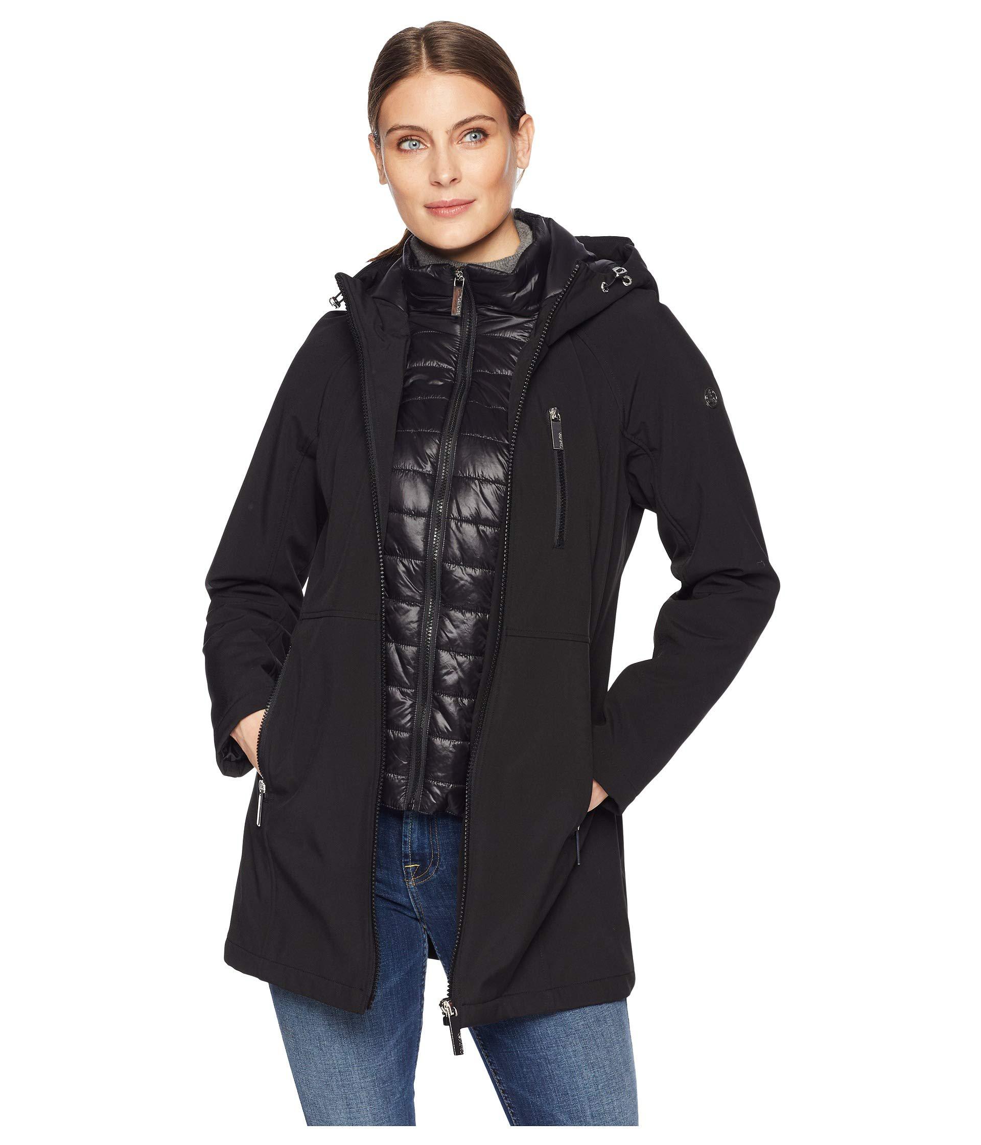 Calvin Klein Softshell Jacket With Packable Bib Insert (black) Women's Coat  | Lyst