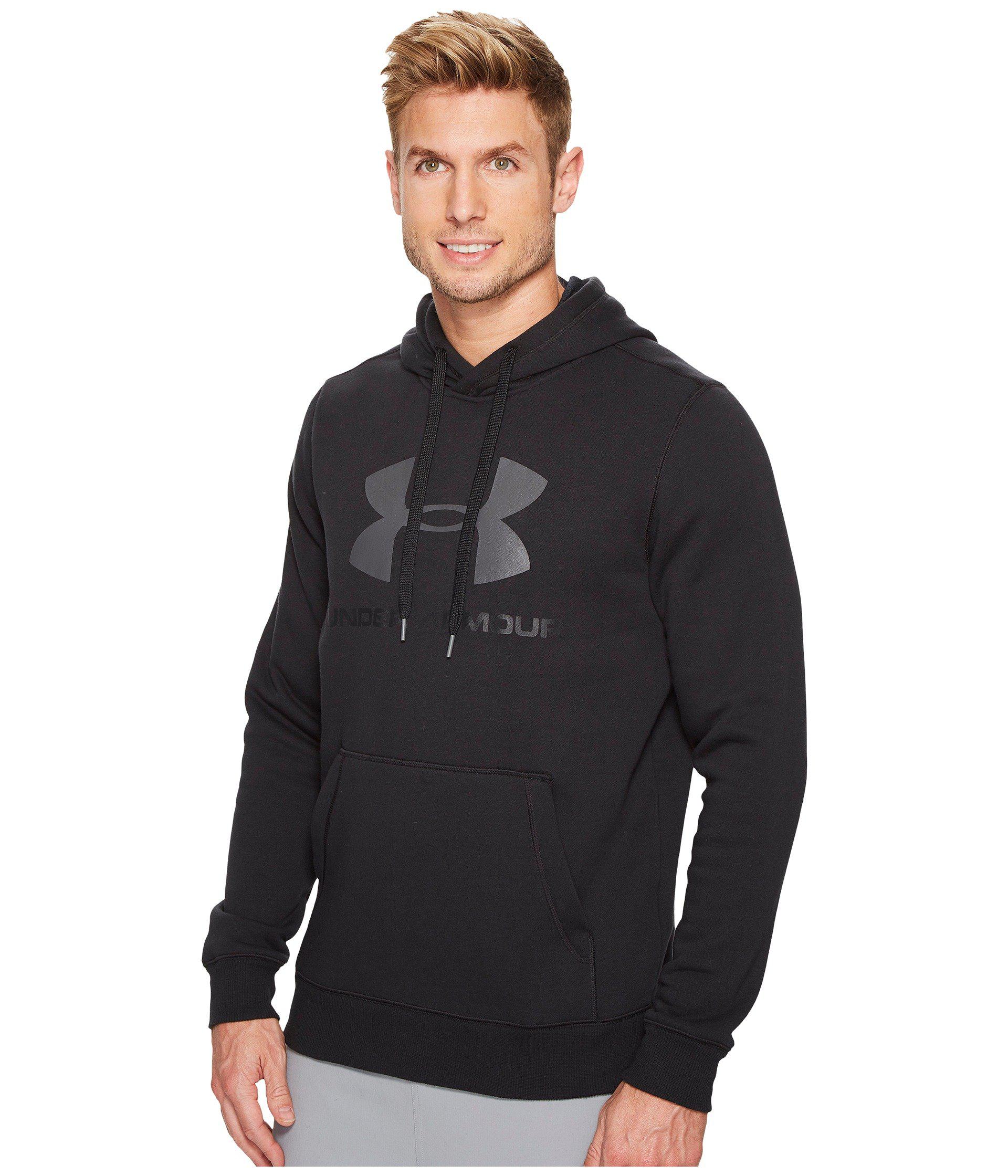 Under Armour Cotton Rival Fitted Graphic Hoodie in Black for Men - Lyst