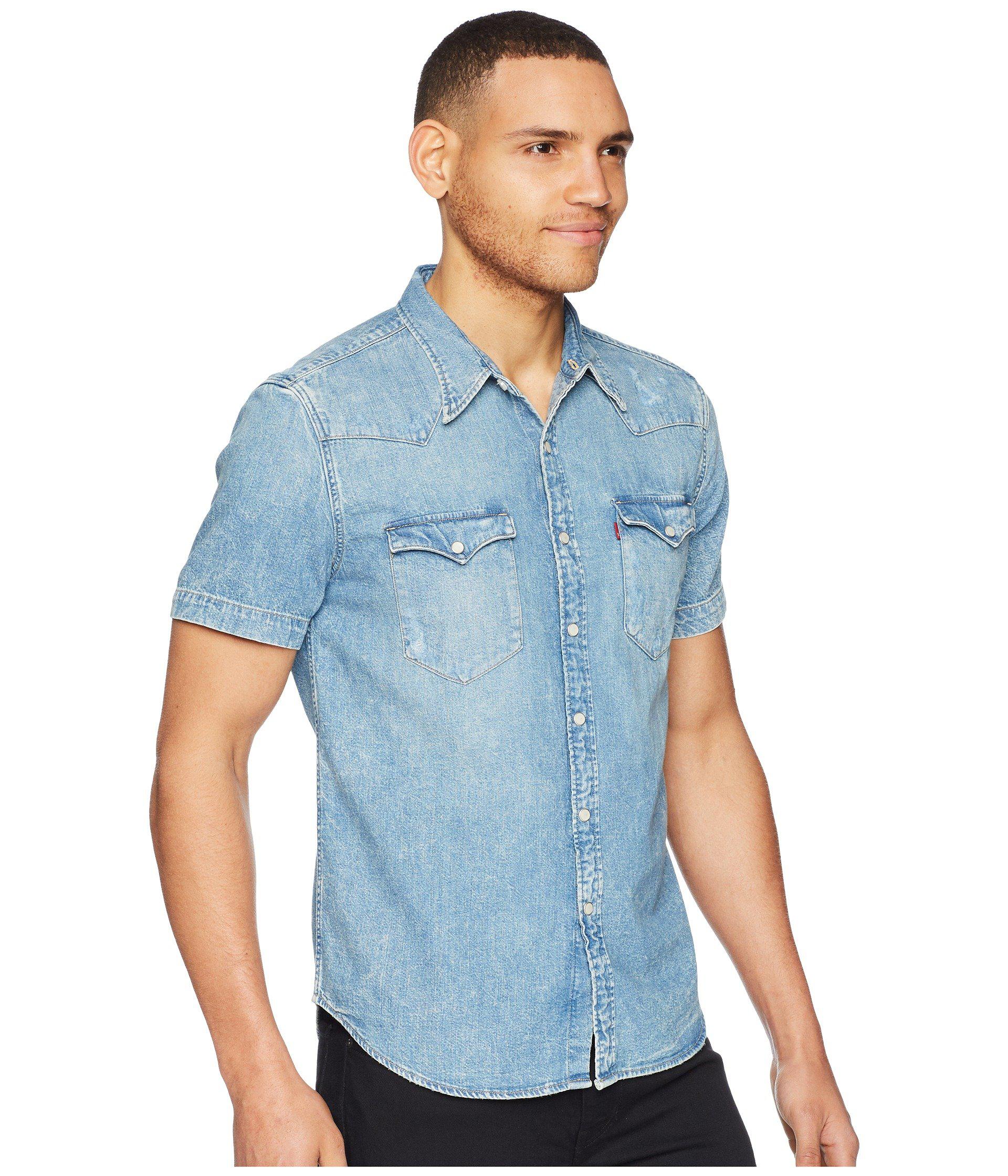 Levi's Premium Premium Barstow Western Short Sleeve Denim Shirt in Light  Marble (Blue) for Men | Lyst
