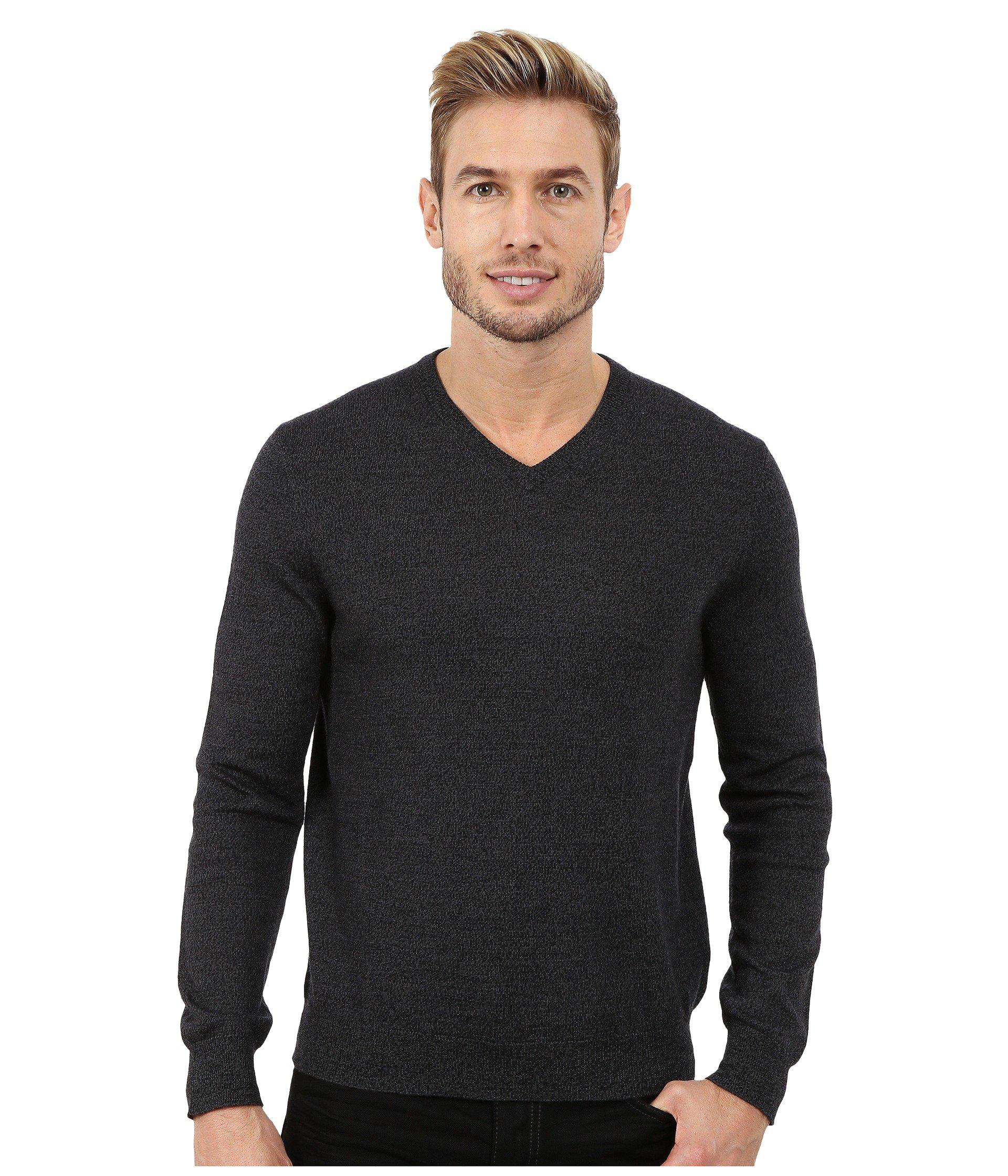 Calvin klein Solid Merino V-neck Sweater in Black for Men | Lyst