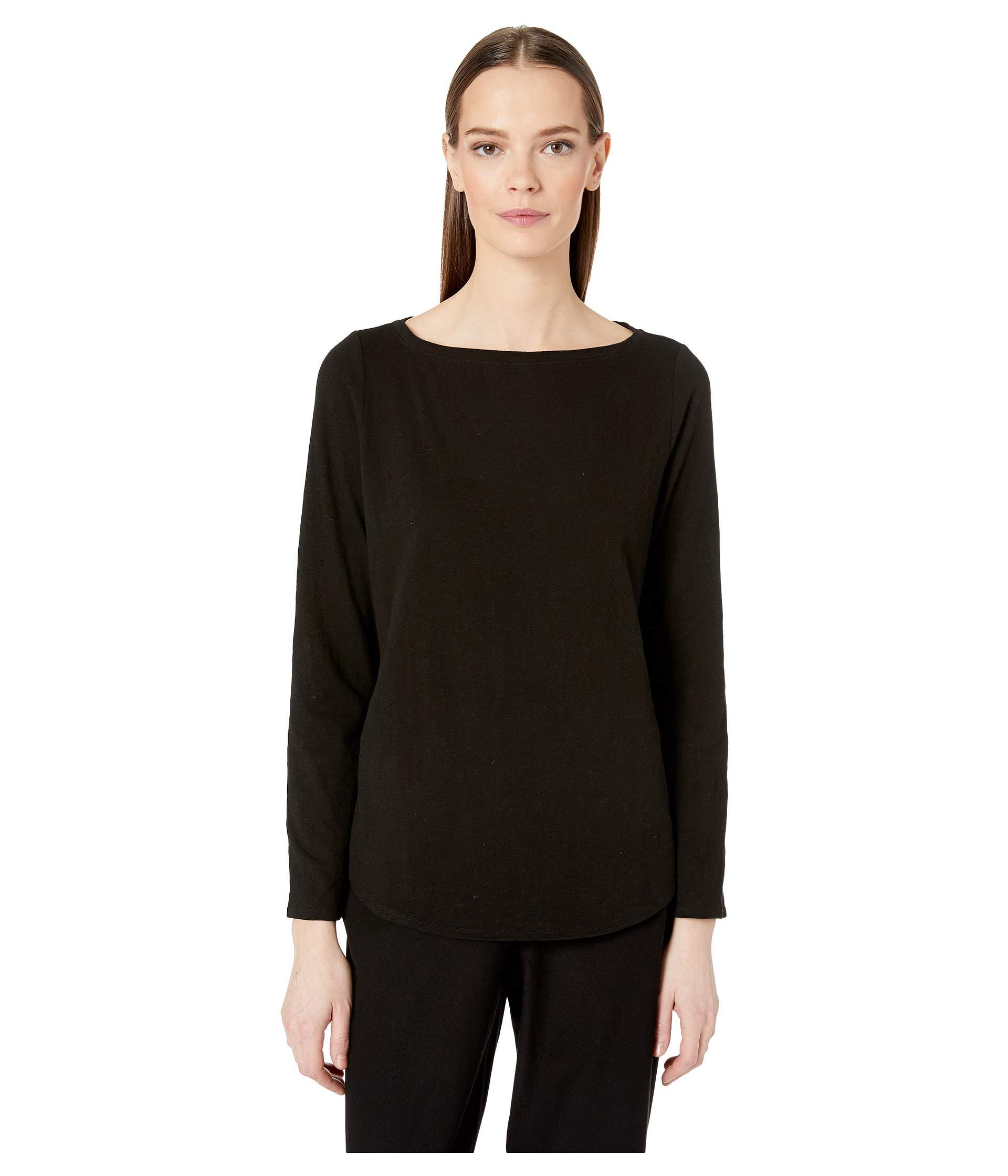 Eileen Fisher Synthetic Bateau Neck Tee in Black - Lyst