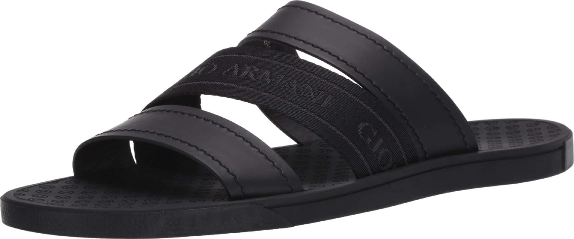 Giorgio Armani Leather Tonal Logo Strap Sandal in Black for Men - Lyst