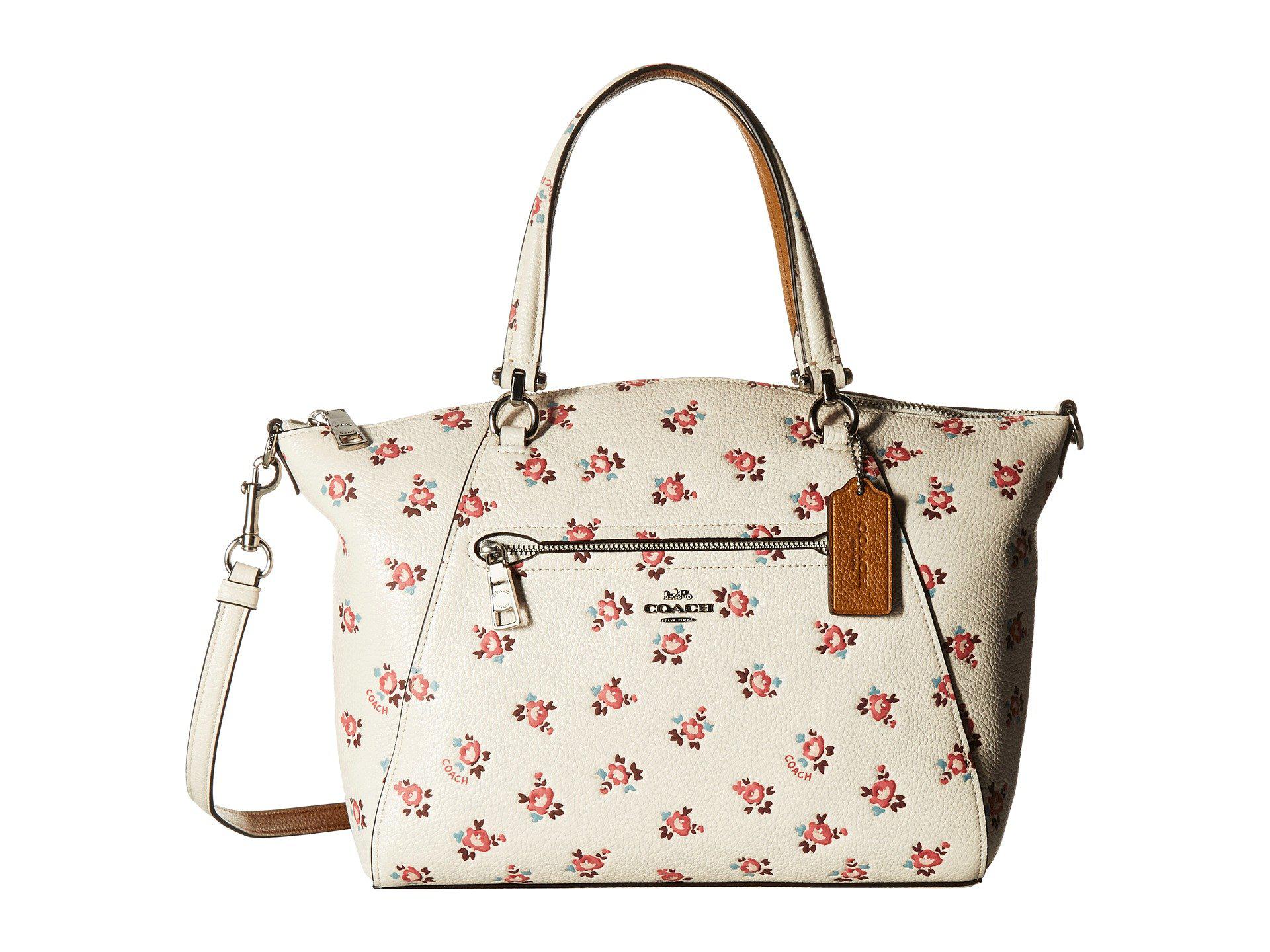 COACH Leather Floral Bloom Prairie Satchel (sv/chalk Multi) Satchel