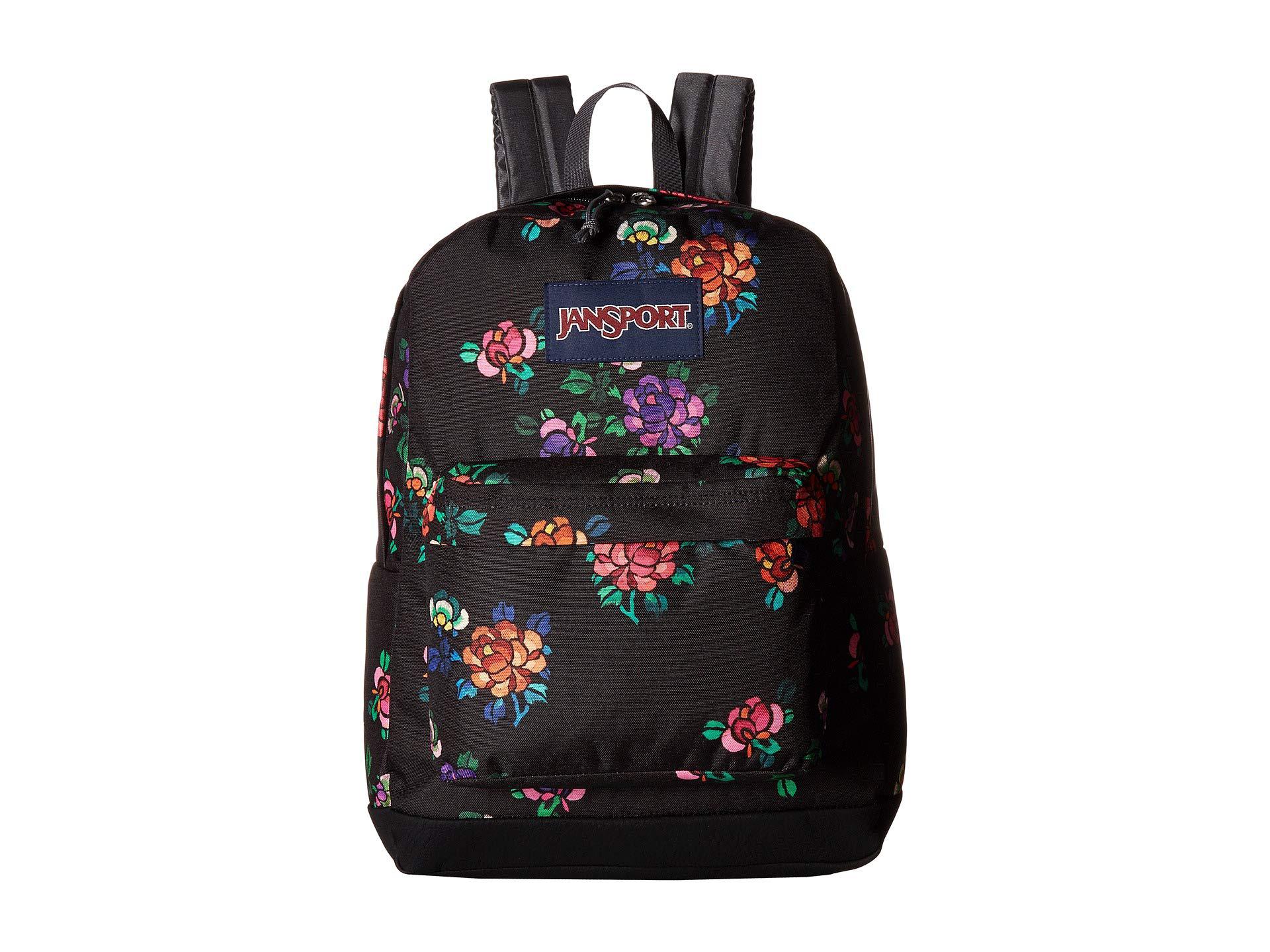 jansport backpack black with flowers