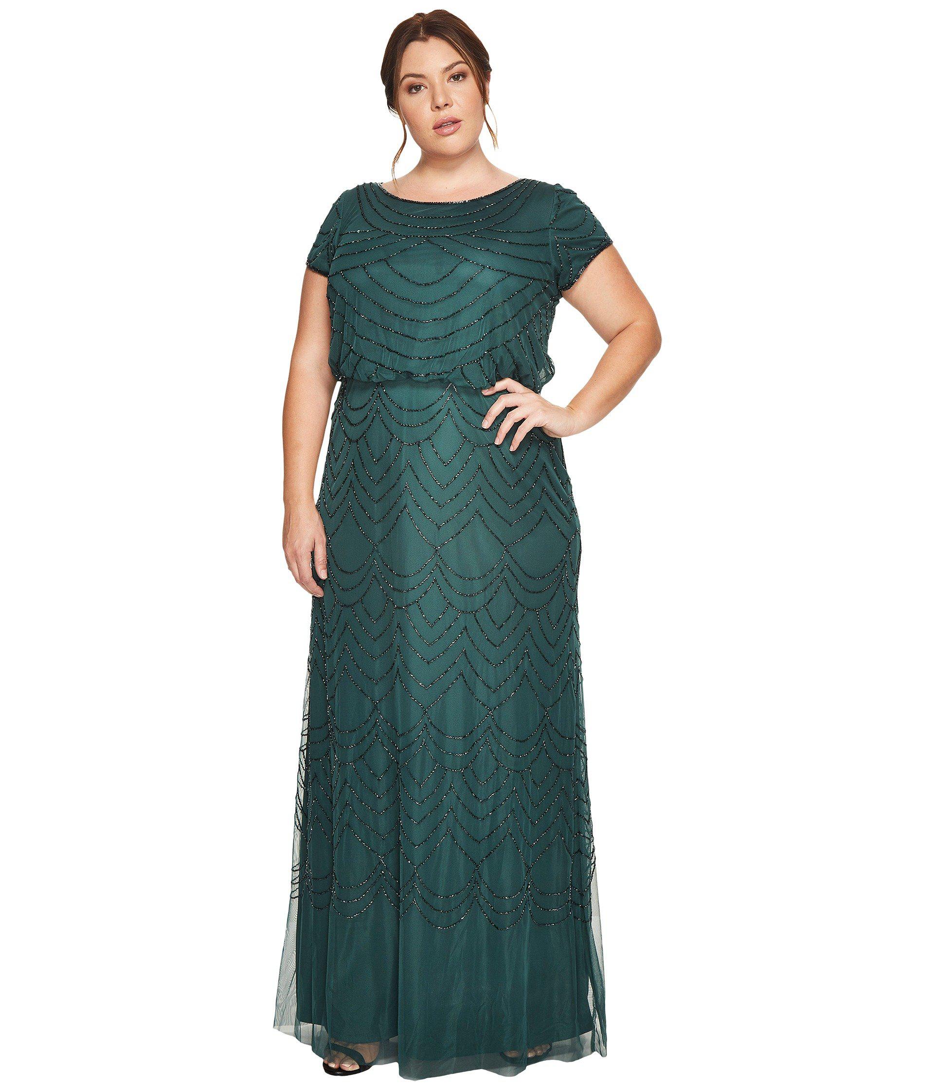 Adrianna Papell Synthetic Plus Size Short Sleeve Blouson Beaded Gown in