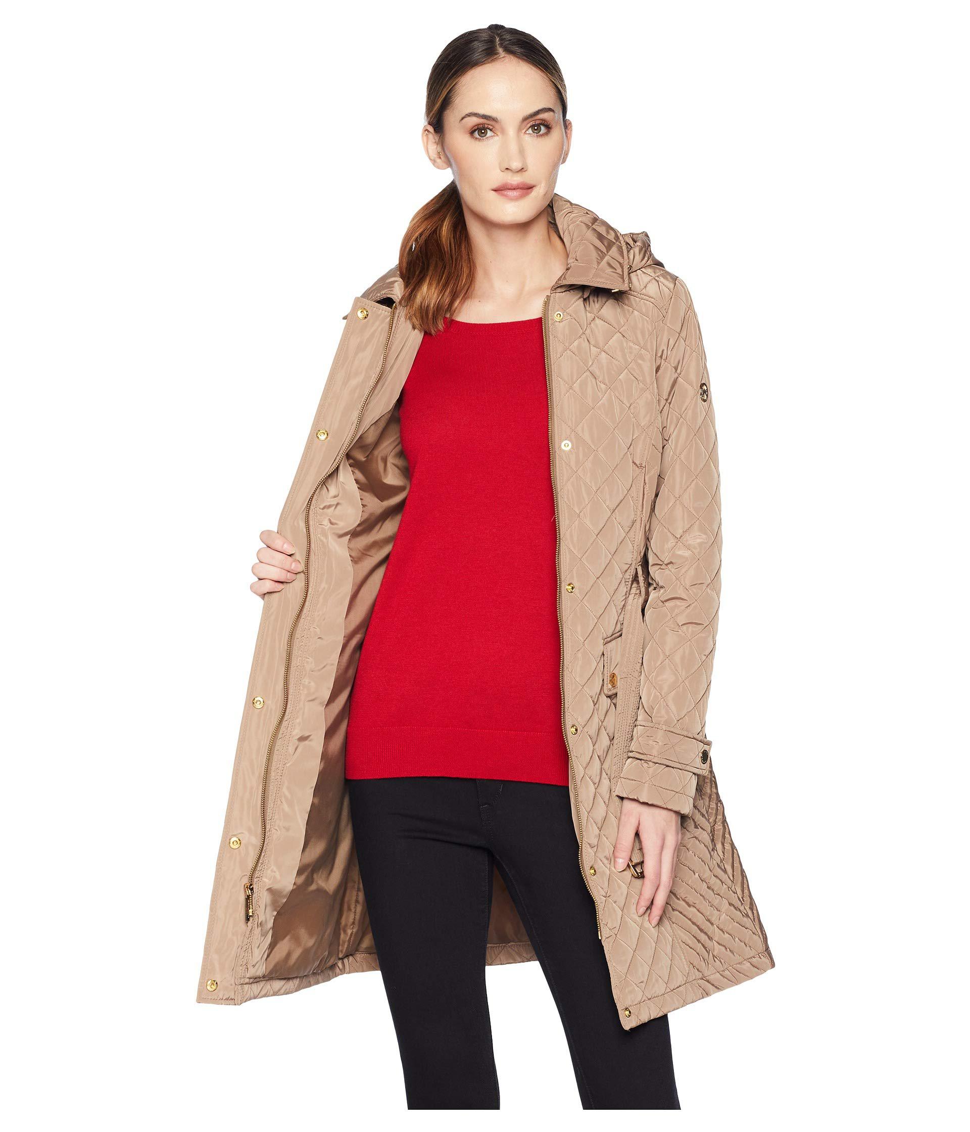 MICHAEL Michael Kors Synthetic Snap Front Long Belted Quilt Coat M423752gz  in Natural - Lyst