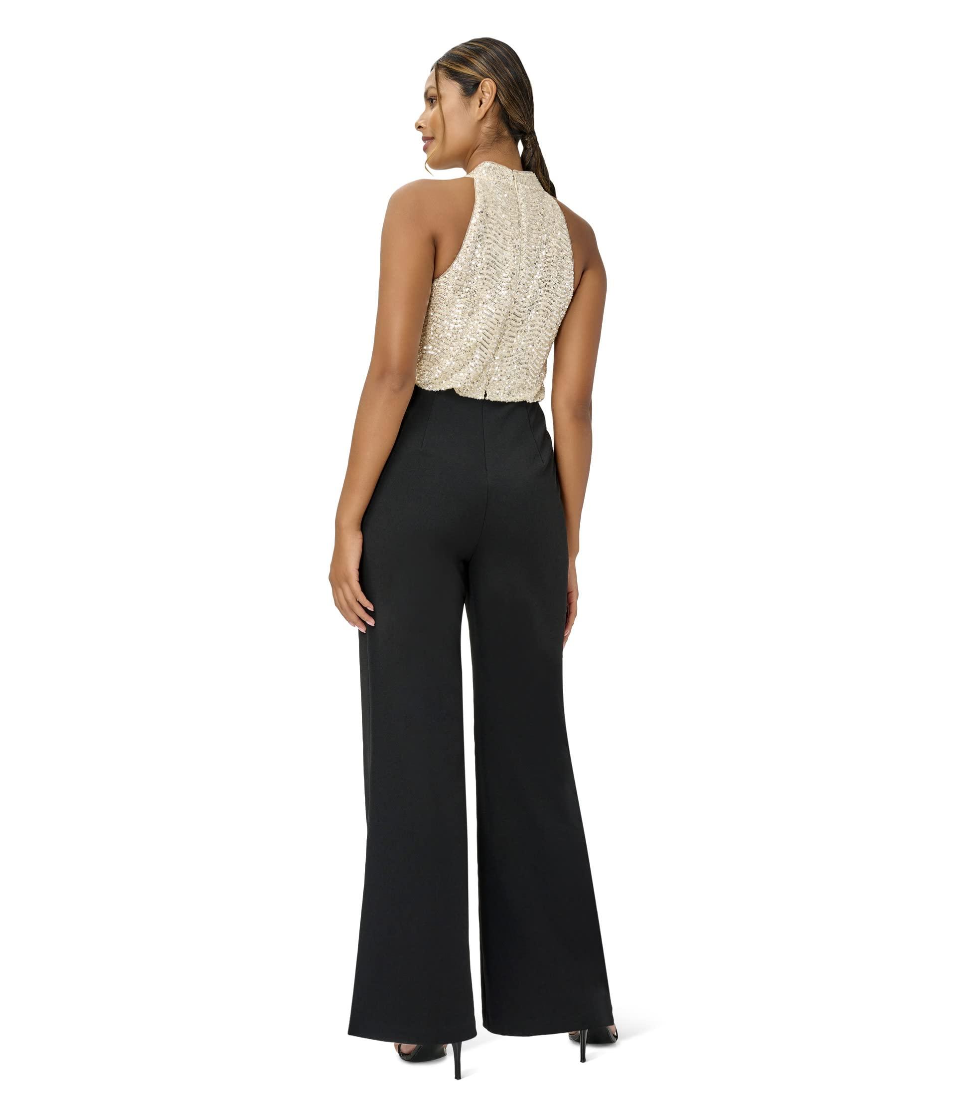 Adrianna Papell Sequin Crepe Halter Neck Jumpsuit in White | Lyst