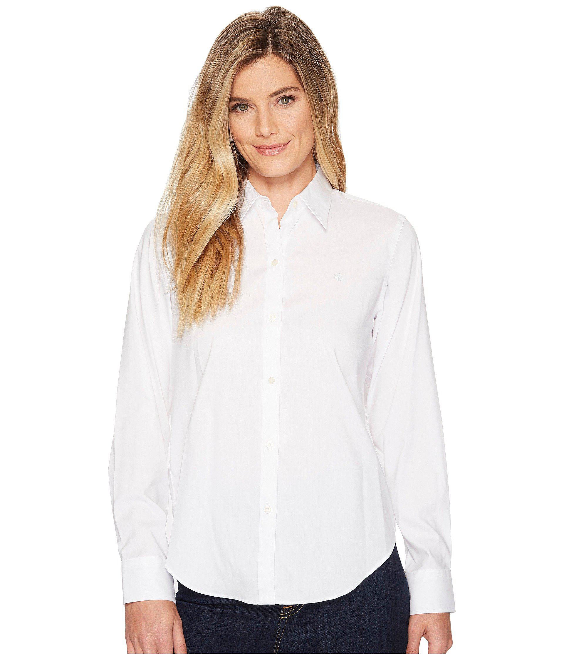 Lauren by Ralph Lauren Cotton Poplin Shirt in White - Lyst