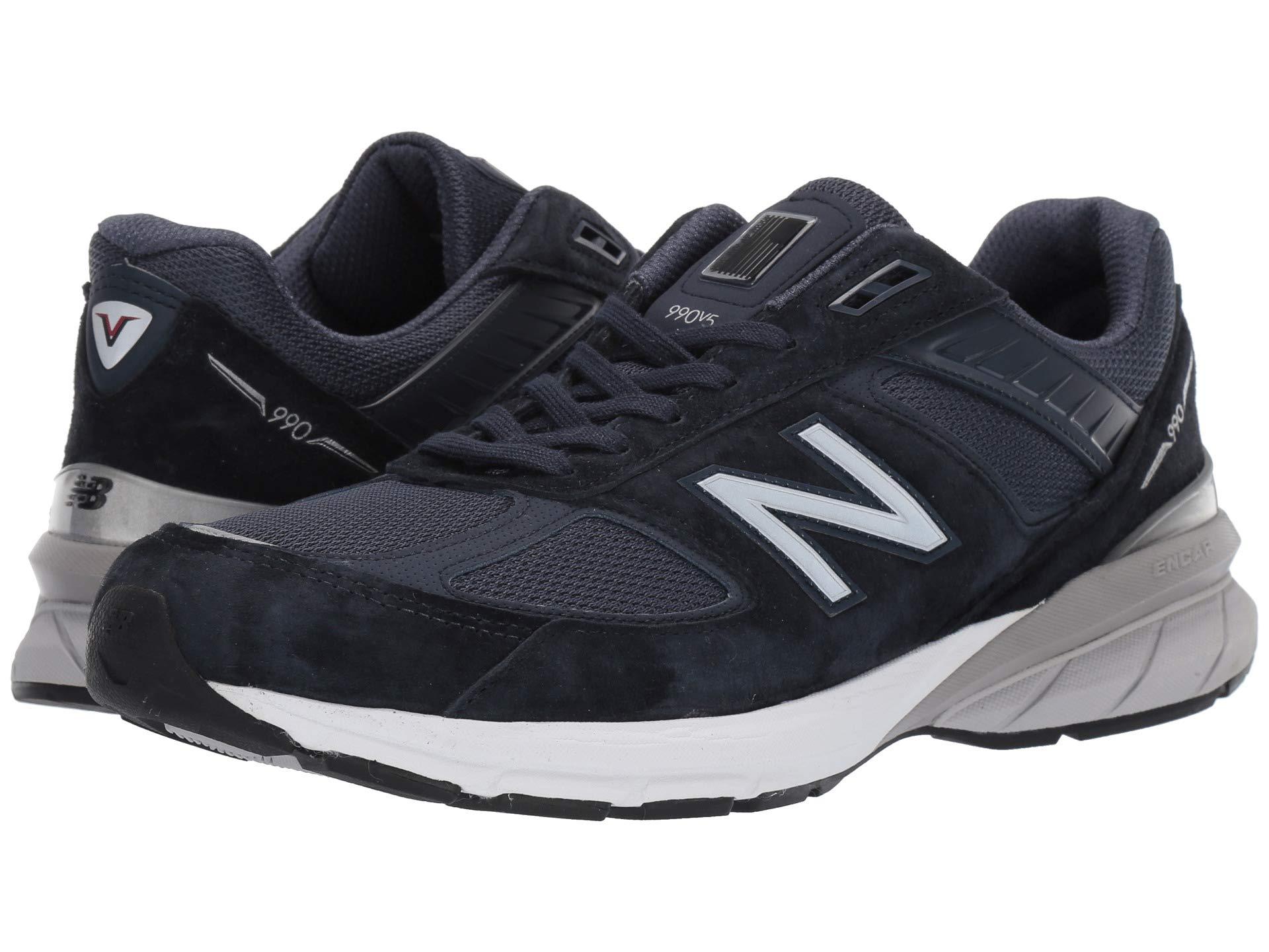 New Balance Leather 990v5 in Navy/Silver (Blue) for Men - Lyst