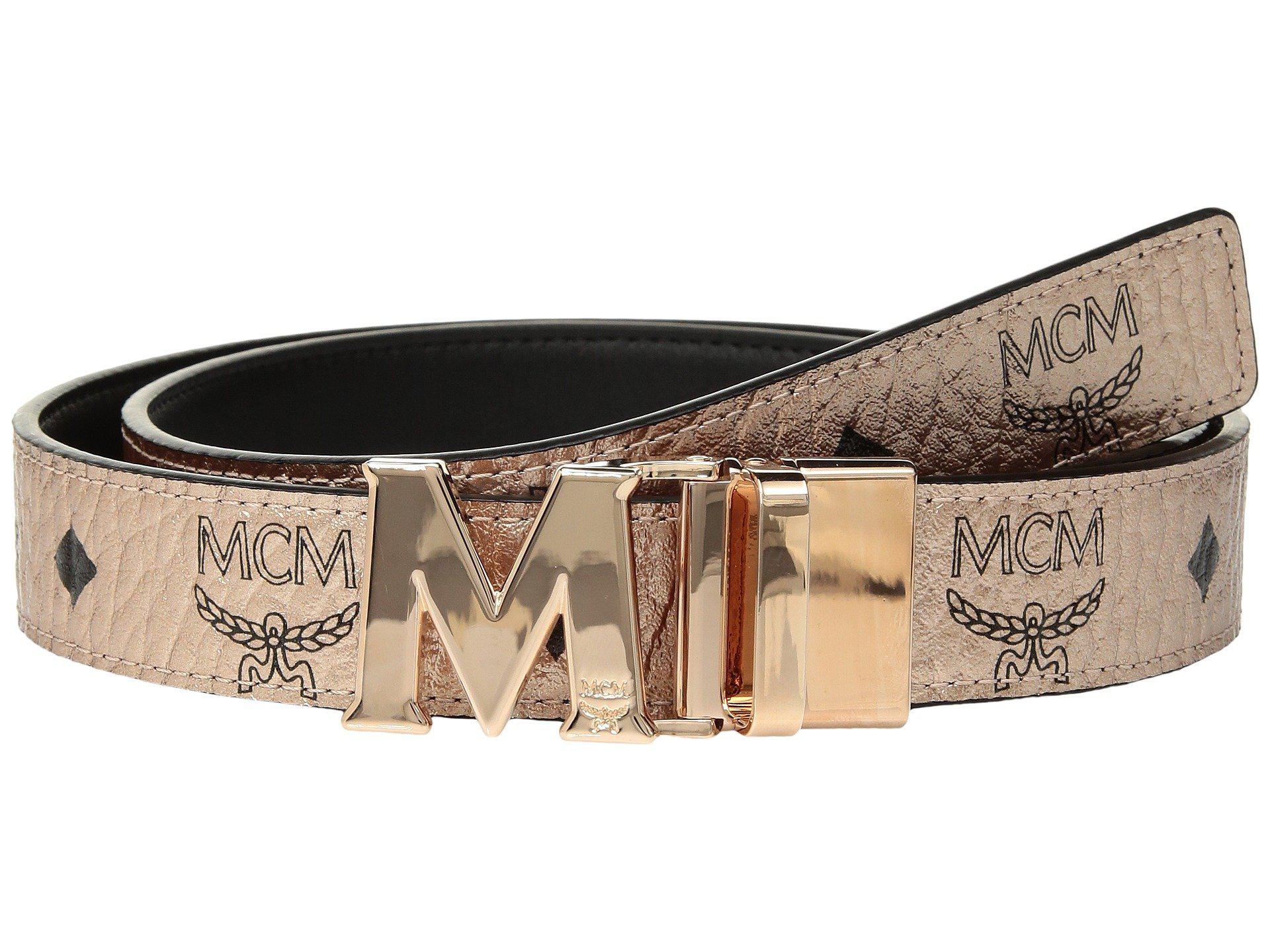 MCM Leather Visetos Buckle Belt (champagne Gold) Men's Belts in