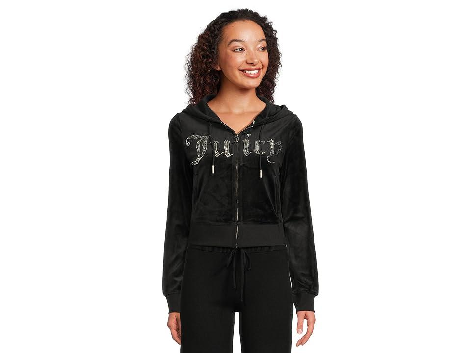 Juicy Couture ジップアップパーカー　ブラック Juicy Couture Girls Black Velour Zip Up Hoody With Logo