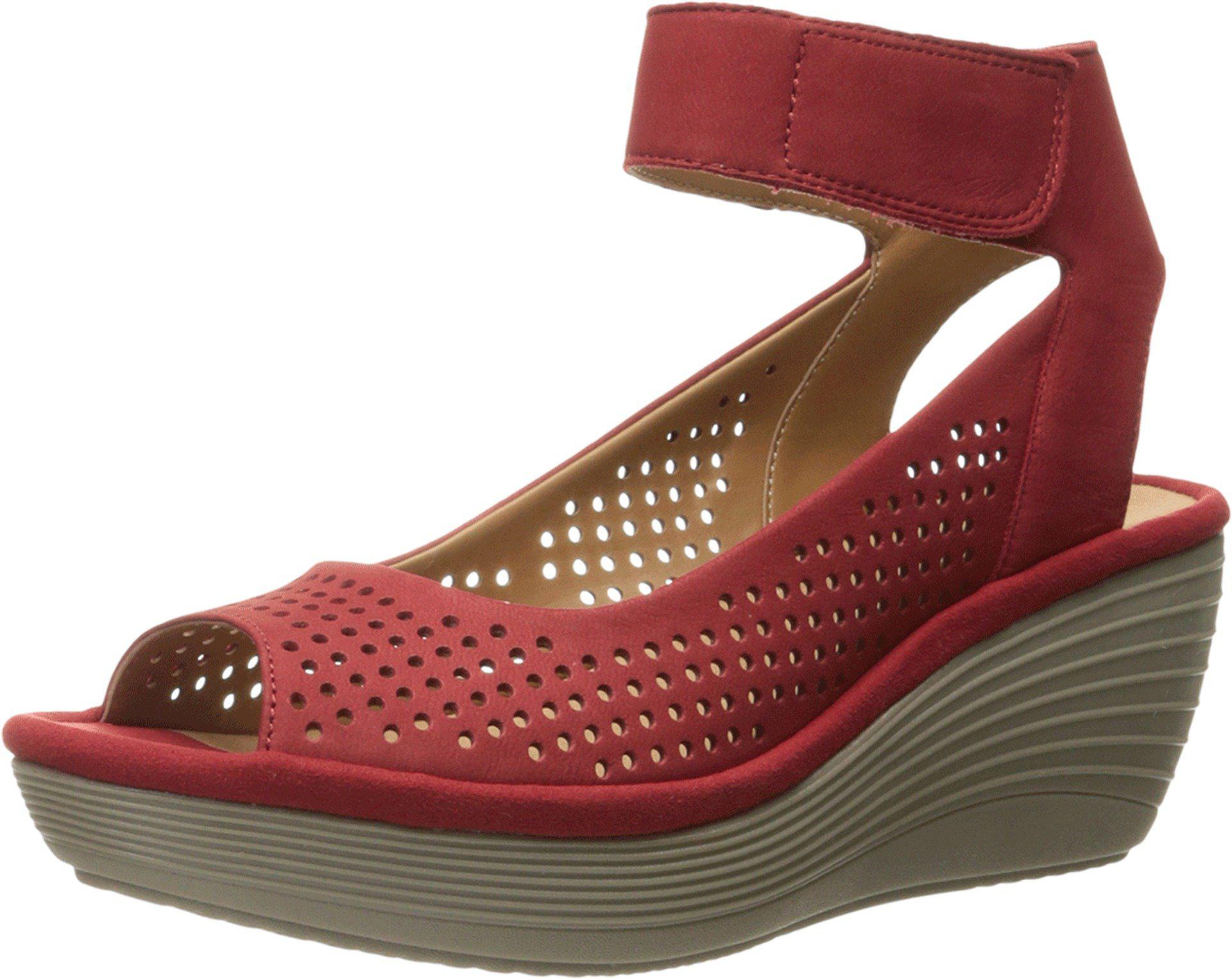 Clarks Leather Reedly Salene Wedge Sandal in Red Nubuck (Red) - Lyst