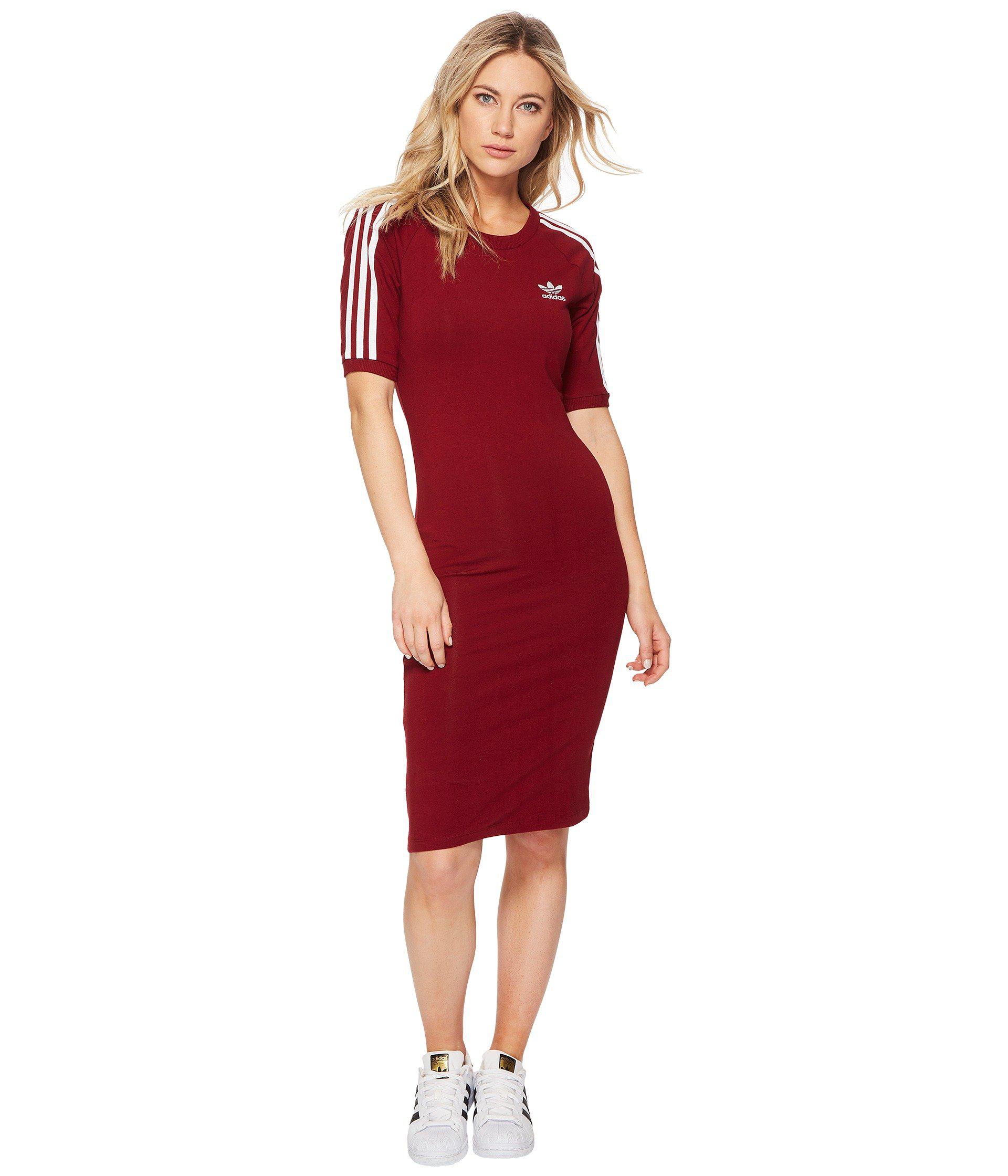 Poderoso Banzai el centro comercial adidas Originals 3 Stripes Dress in Red | Lyst