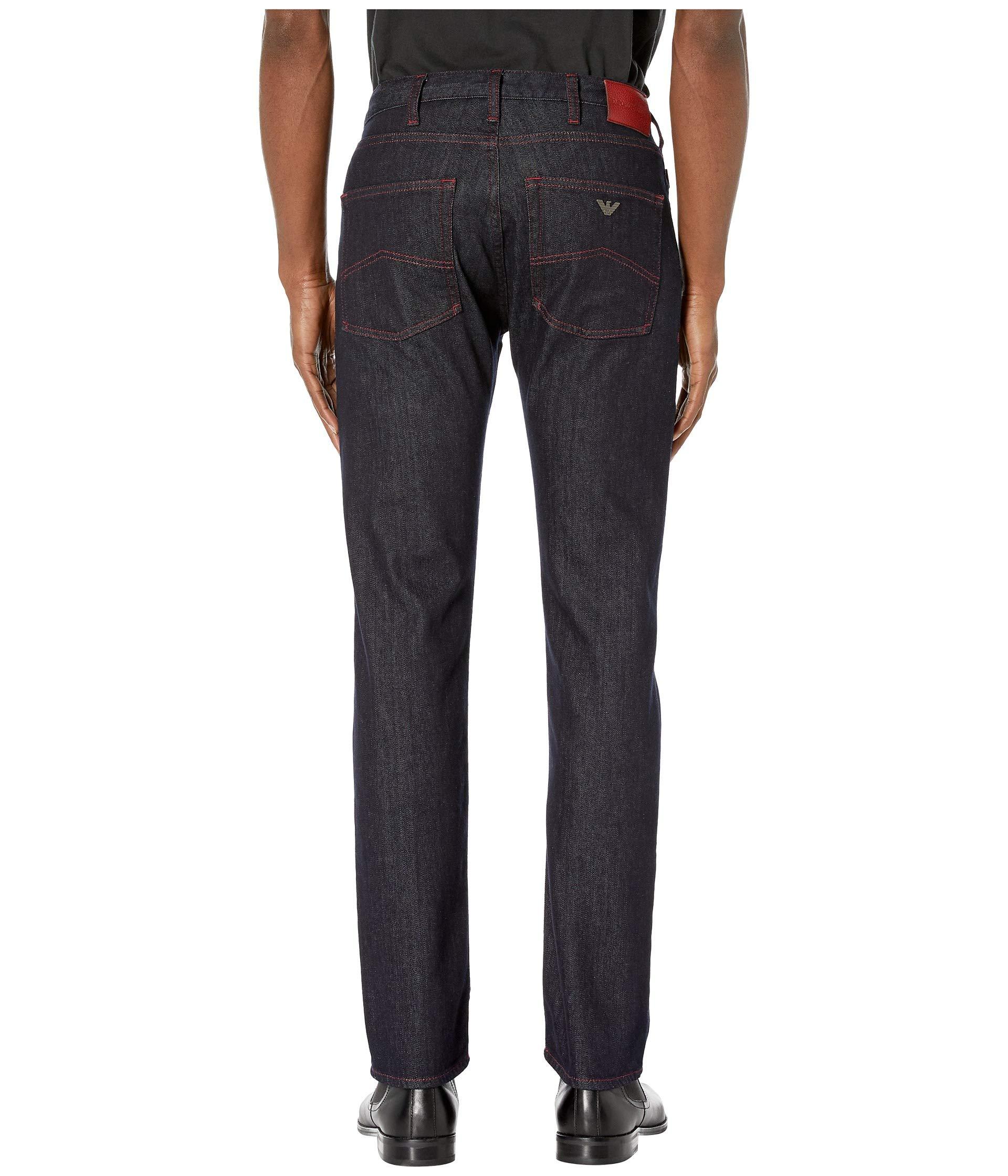 Emporio Armani Red Stitching In Dark Denim (dark Denim) Men's Jeans in Blue  for Men | Lyst